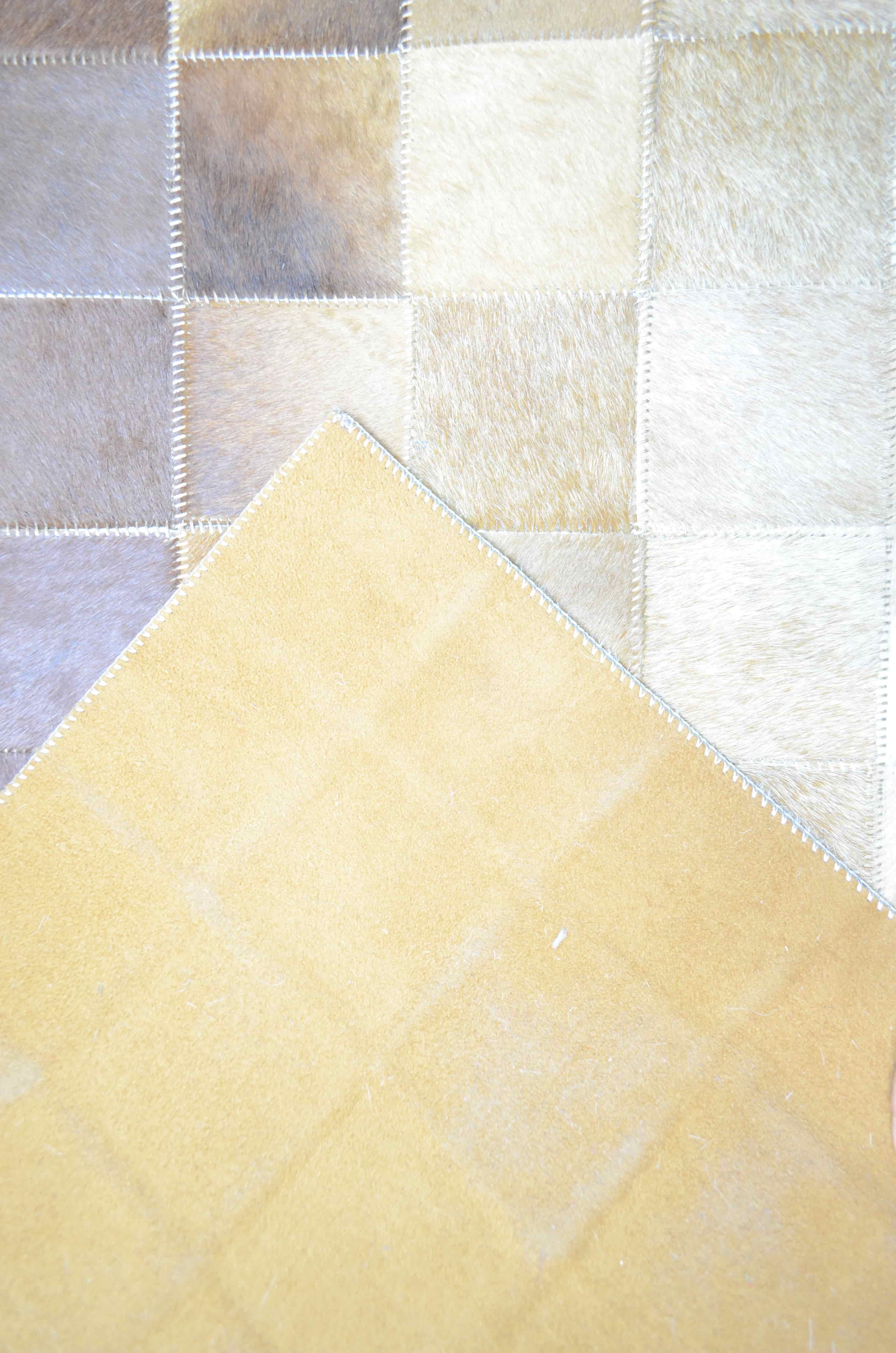 Krem ve Kahverengi Ombre Geçişli Deri Patchwork Halı 120x180 cm (2,16 m²)