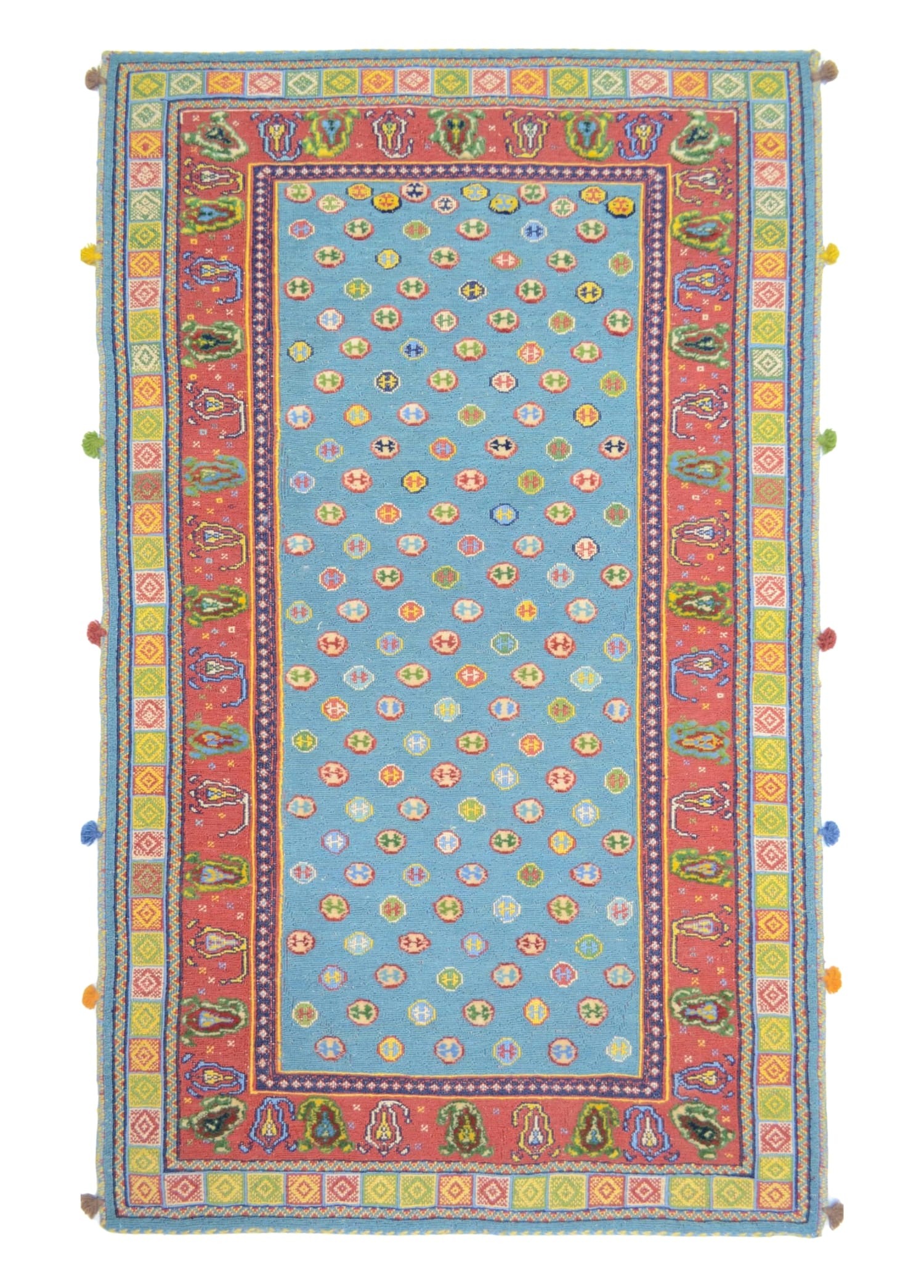 İran Zolanvari El Dokuma Kırmızı ve Mavi Yün Sumak Kilim 146x186 cm (2,71 m²)