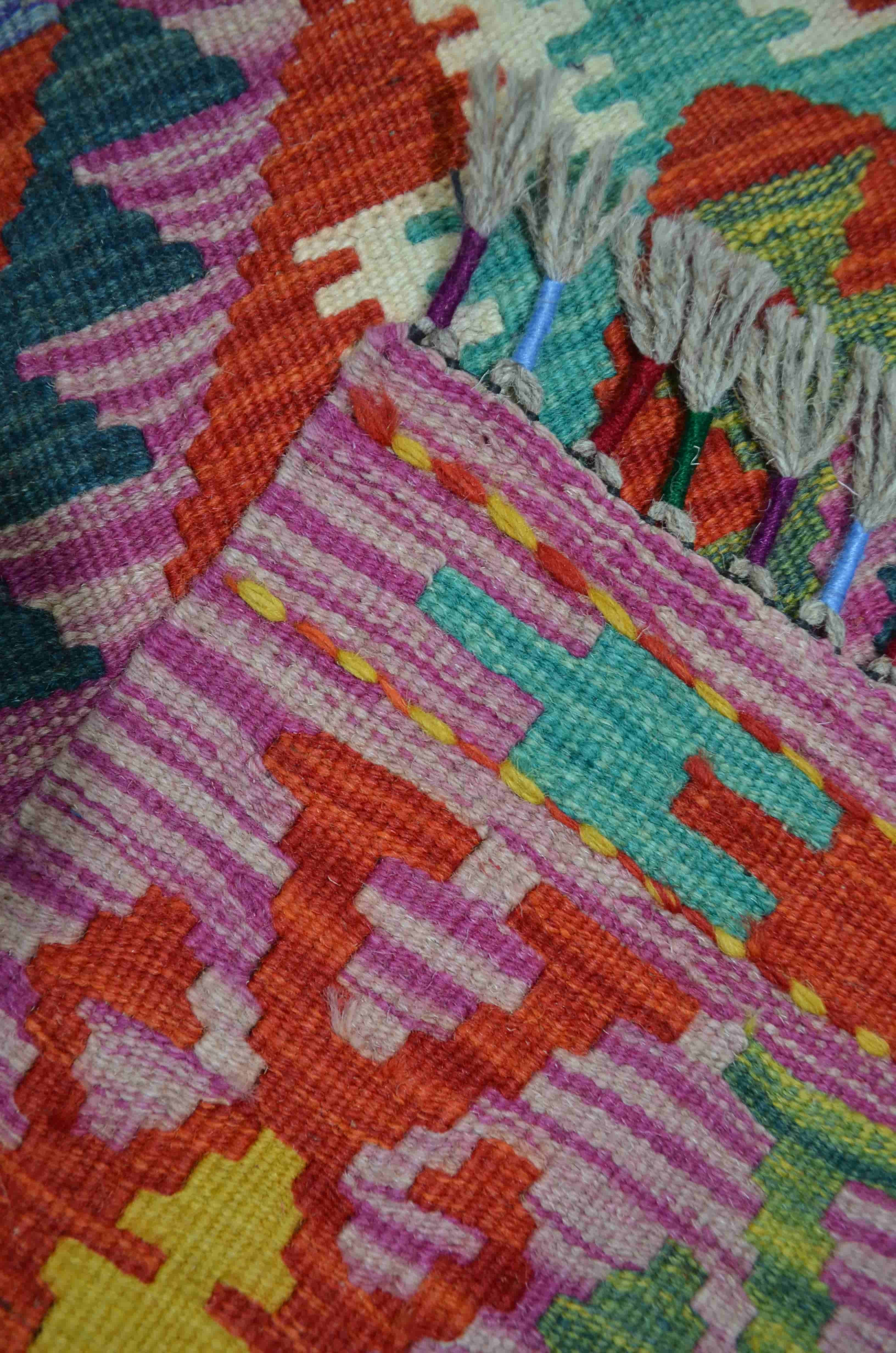 Yün İplikten El Dokuma Eflatun Renk Afgan Kilim 83x133 cm (1.1 m²)