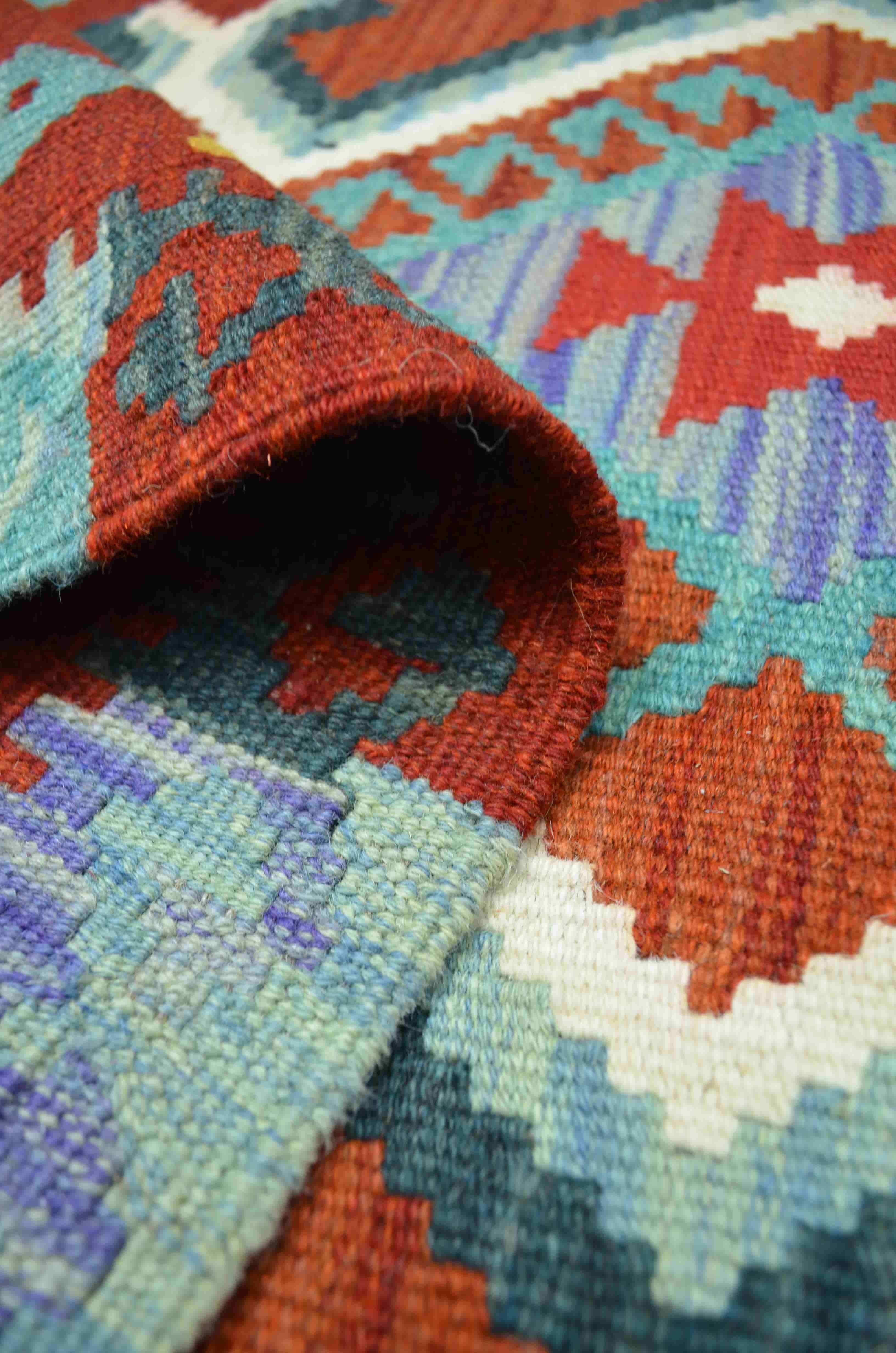 Yün İplikten El Dokuma Kırmızı Renk Afgan Kilim 80x120 cm (0.96 m²)
