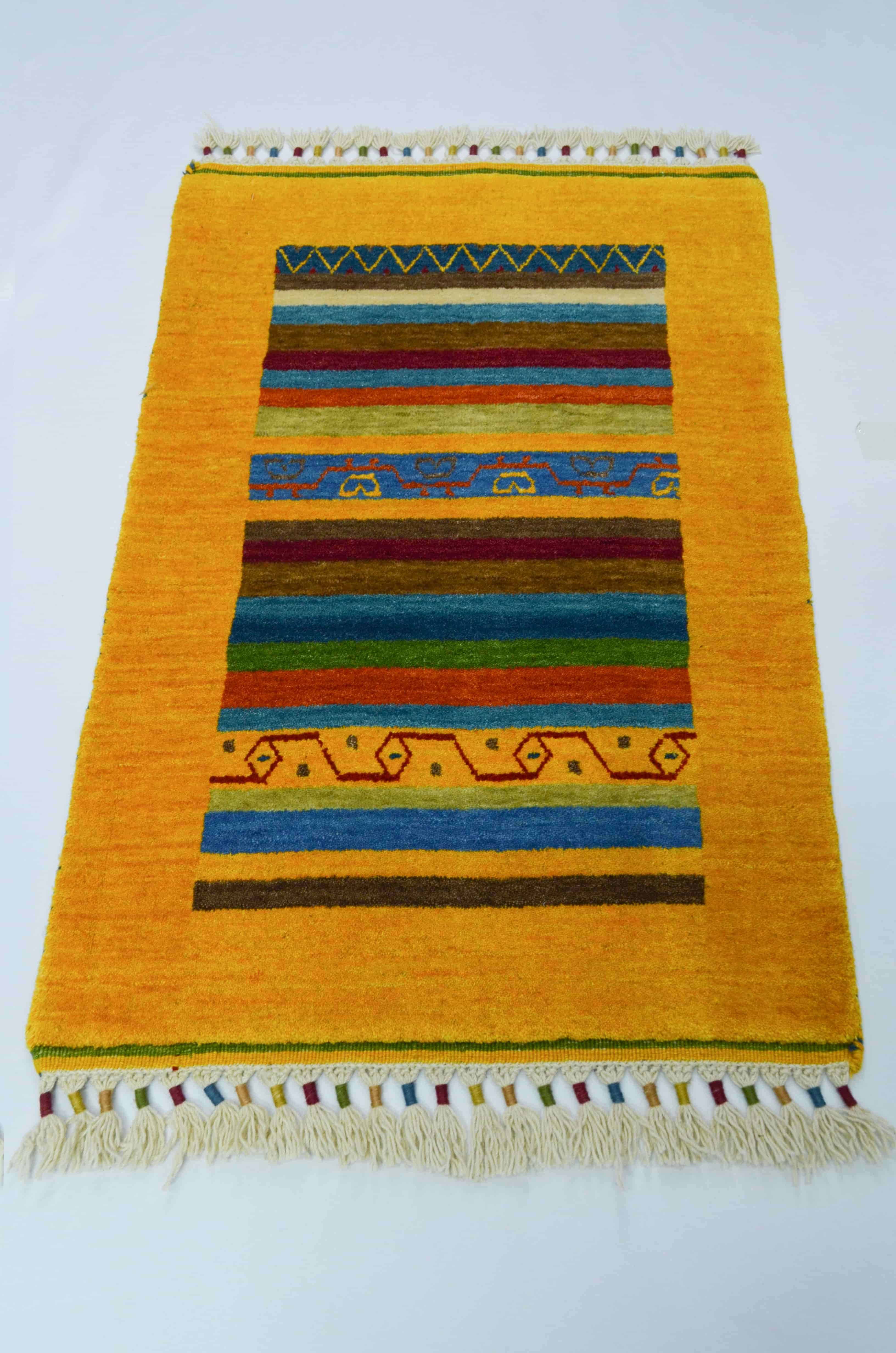 El Dokuma Sarı Renk Yün Tribal Halı 60x90 cm (0.54 m²)