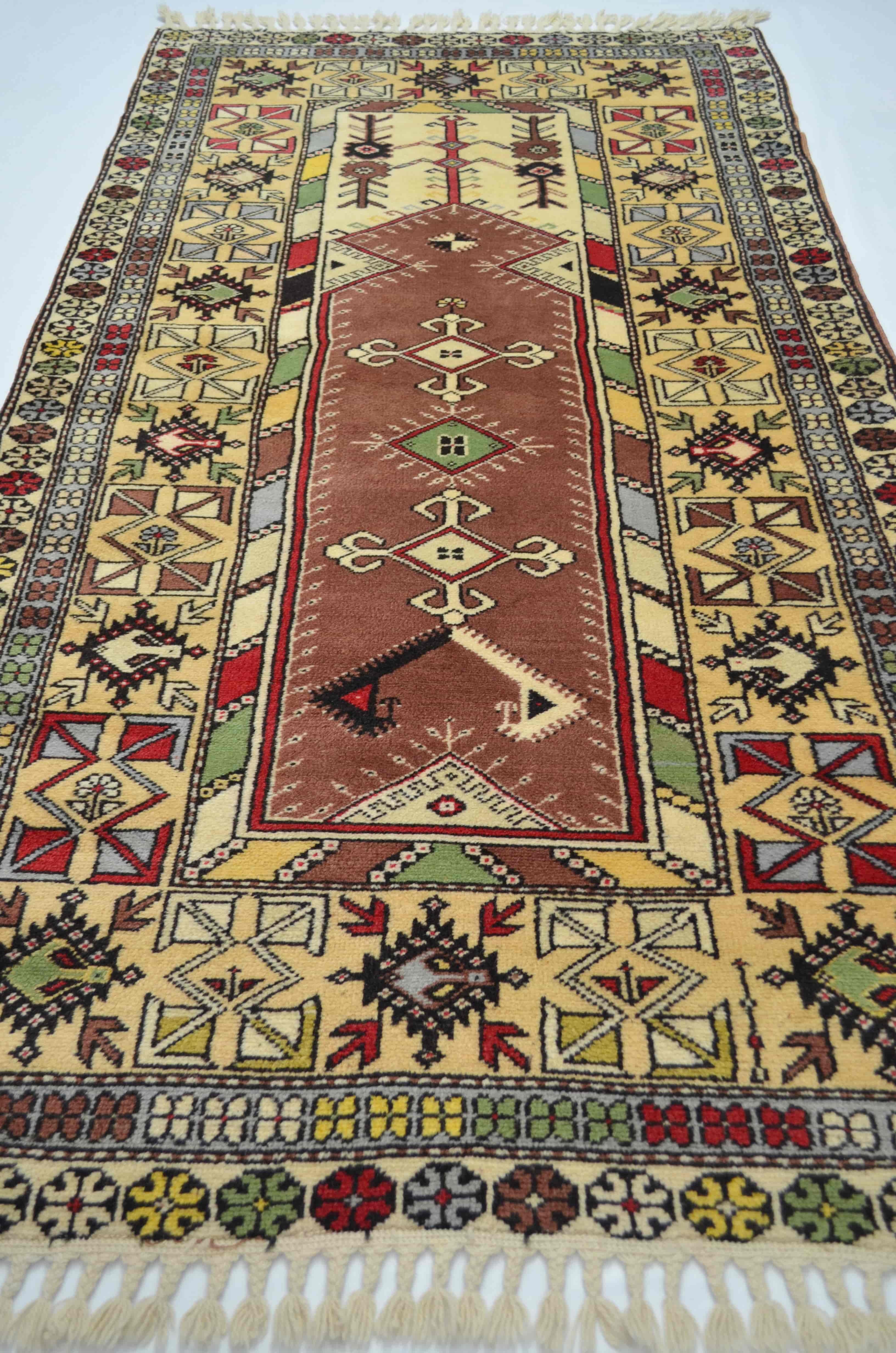 El Dokuma Bozalan Milas Halı Bej ve Kiremit Renk 120x233 cm (2.8 m²)