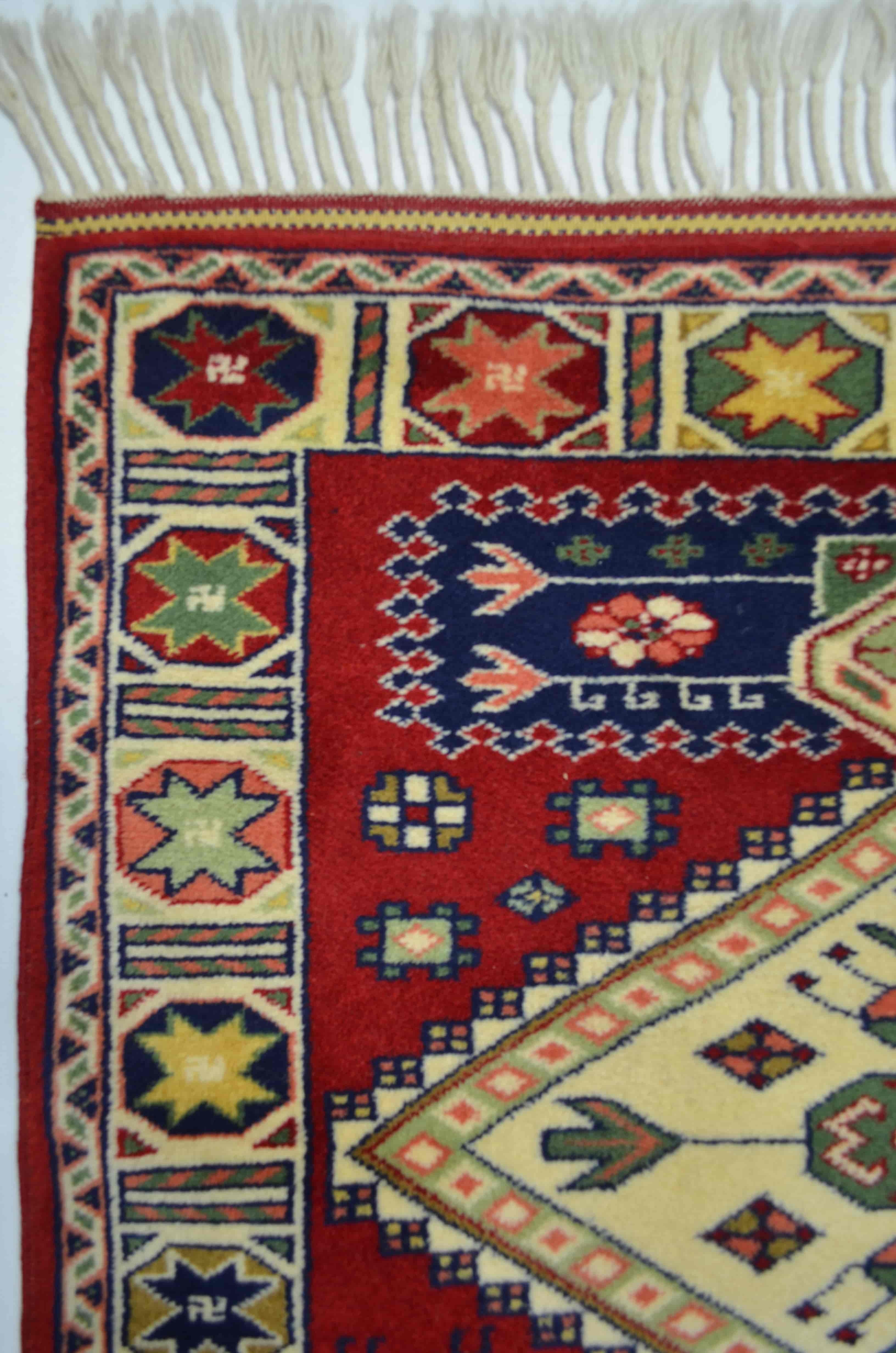 Antik Yörük El Dokuma Halı Krem ve Kırmızı Renk 80x155 cm (1.24 m²)