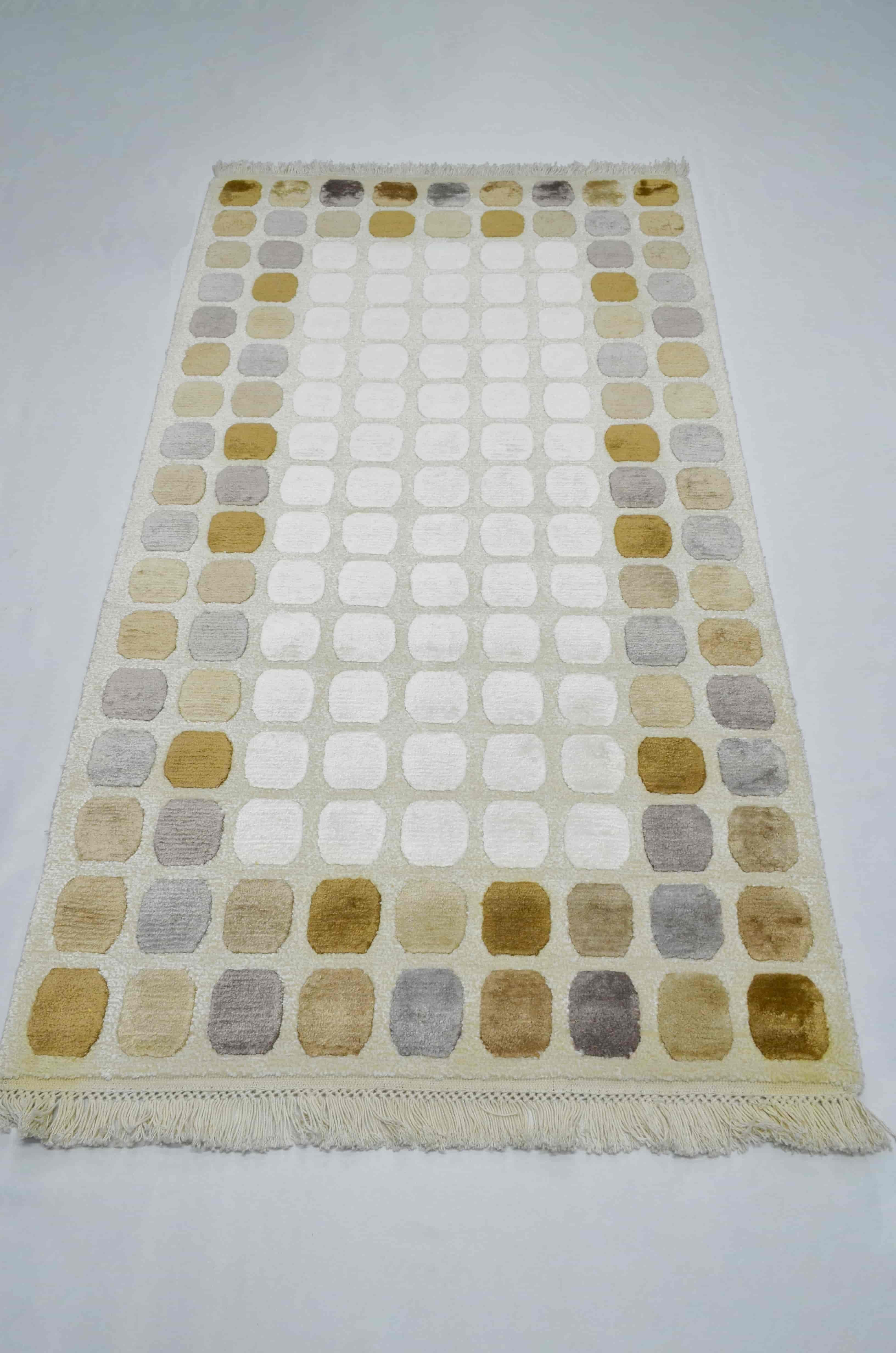 Yüksek Kalite Yünden El Dokuma Krem Renk Nepal Halısı 80x150 cm (1.2 m²)
