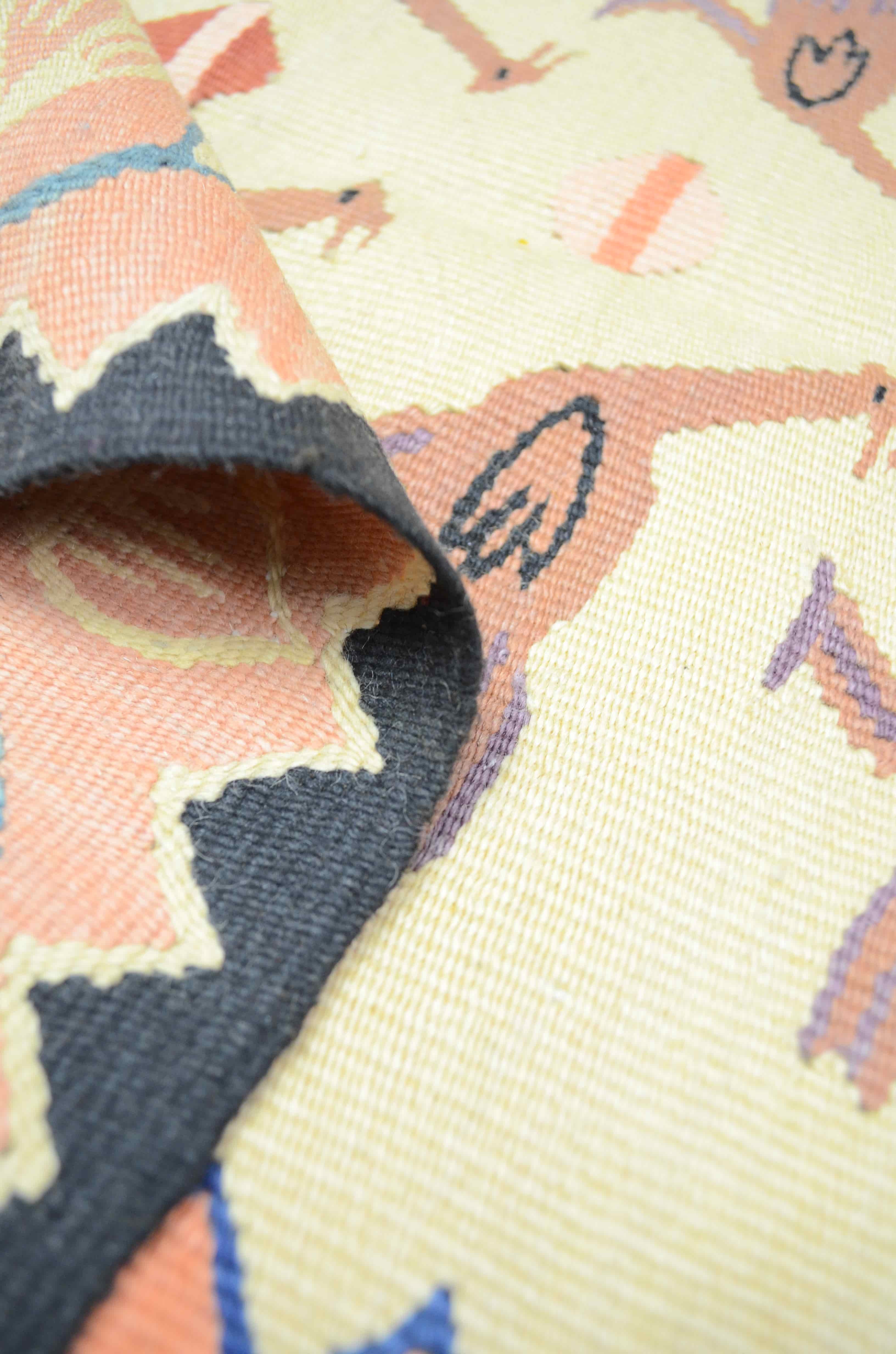 El Dokuma Pembe Tavus Kuşu Motifli Antik Süper İnce Kilim 80x120 cm (0.96 m²)