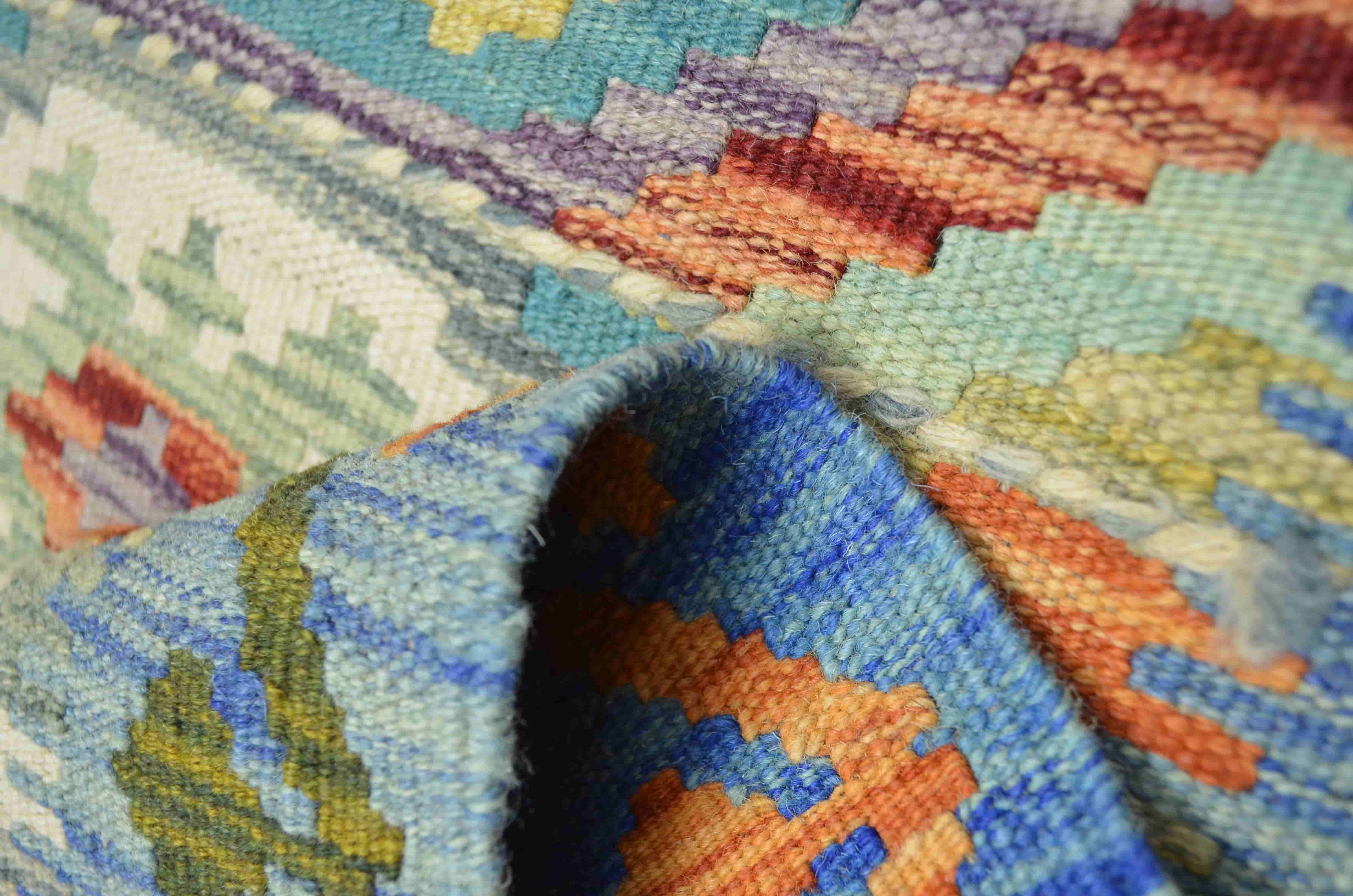 Yün İplikten El Dokuma Turkuaz Renk Afgan Kilim 61x88 cm (0.53 m²)