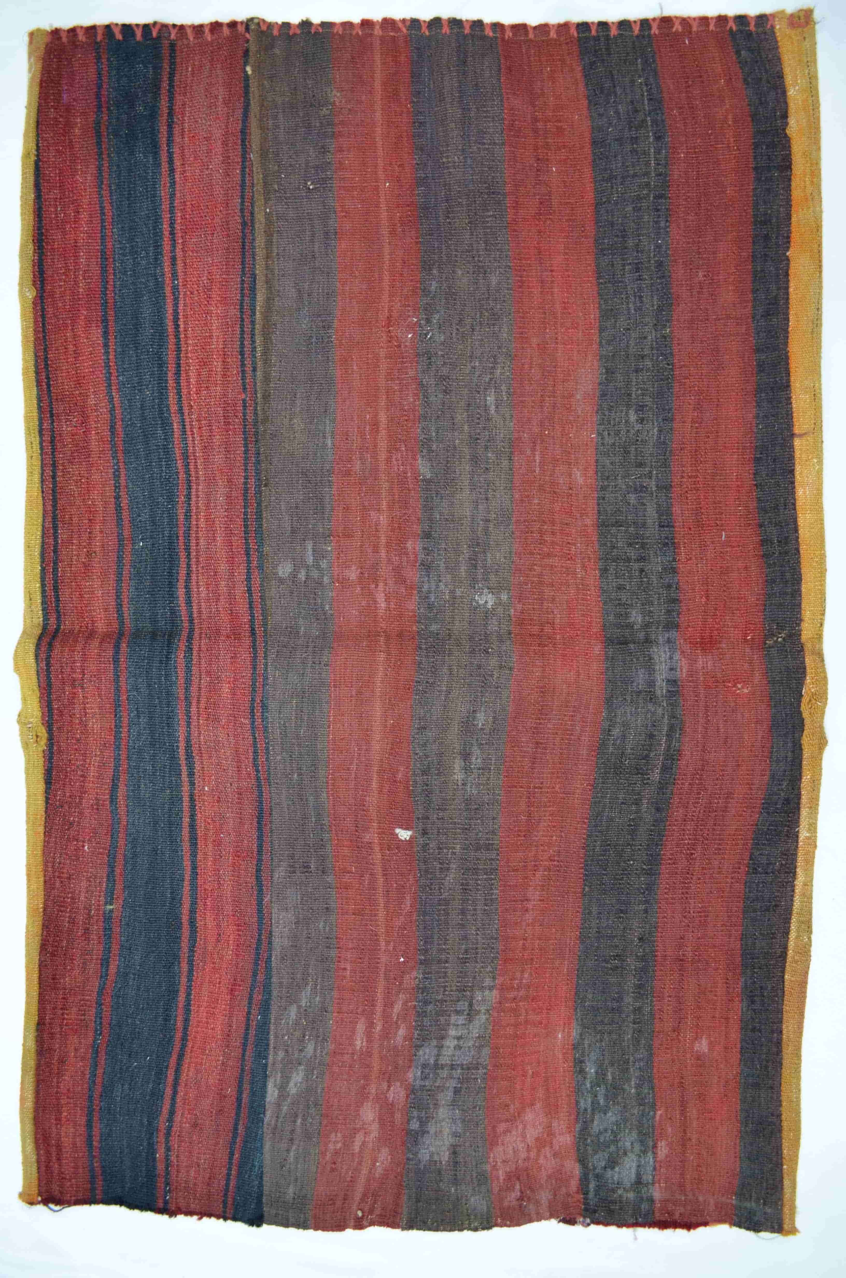 Vintage Adana Yünden El Dokuma Bordo ve Hardal Renk Çuval Kilim 74x112 cm (0.83 m²)