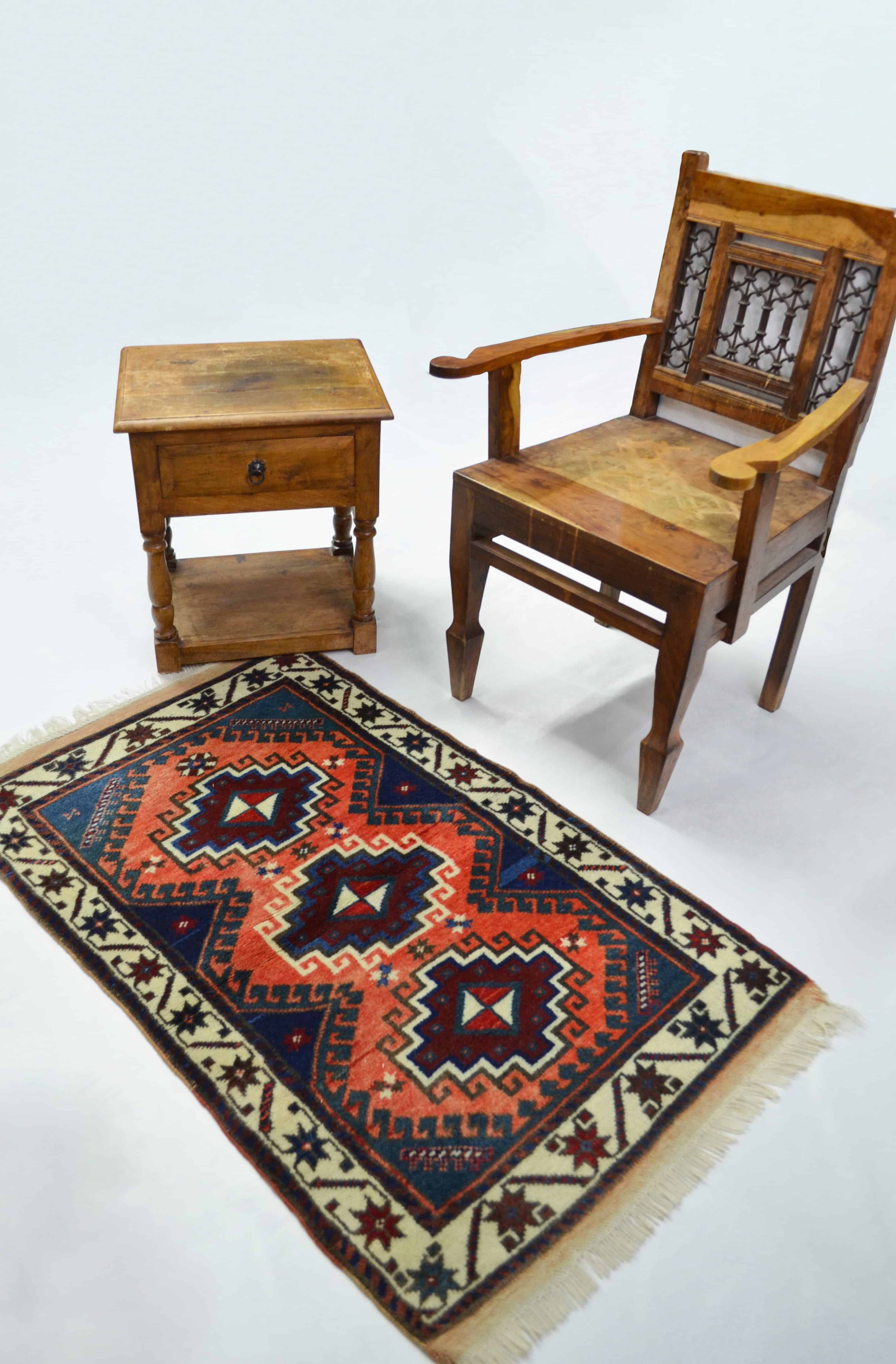 Antalya Döşemealtı El Dokuma Halı Turuncu ve Lacivert Renk 73x115 cm (0.84 m²)