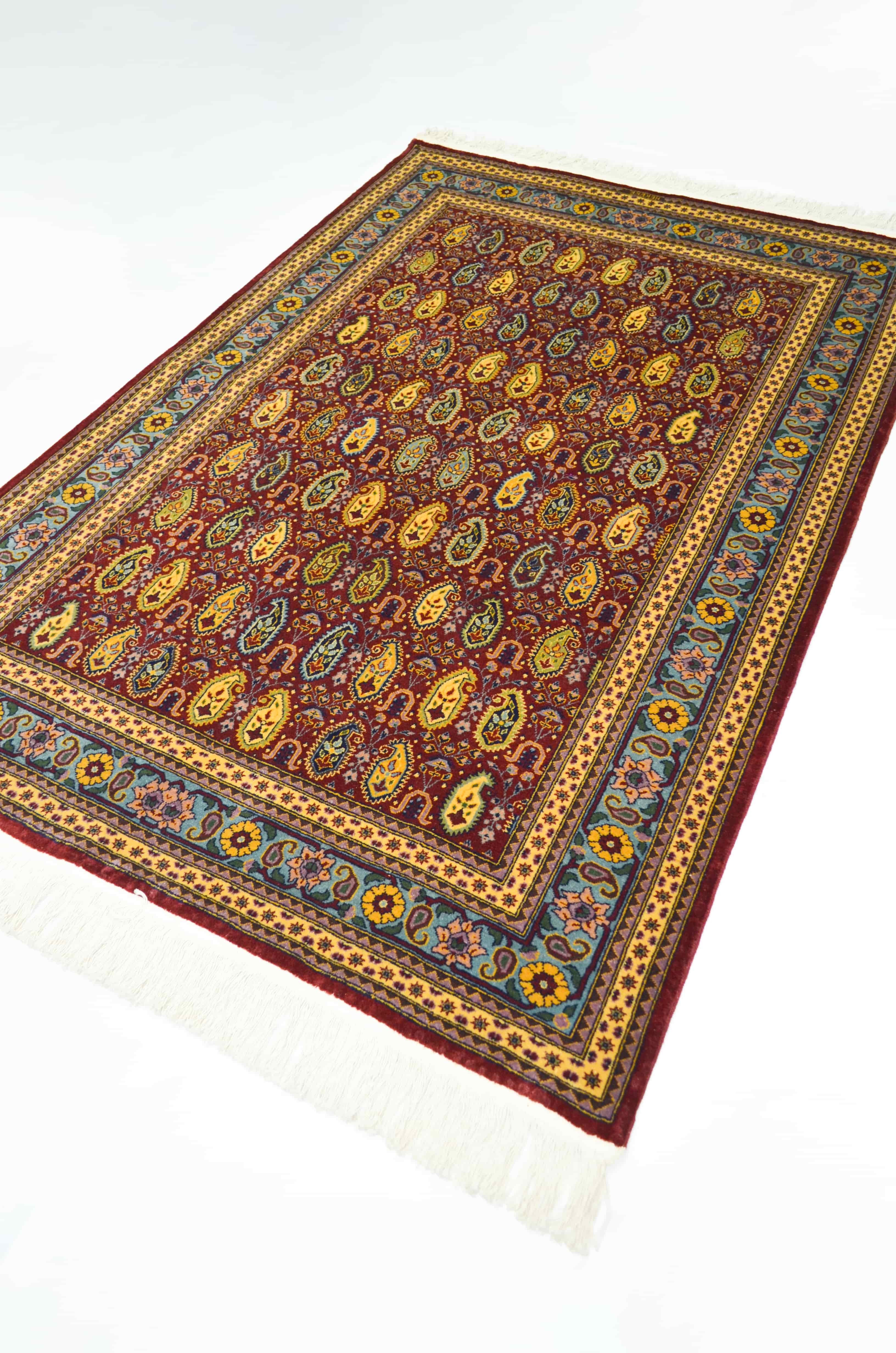 Şal Desenli Bordo ve Altın Renk Yünden El Dokuma Hereke Halısı 125x185 cm (2.31 m²)