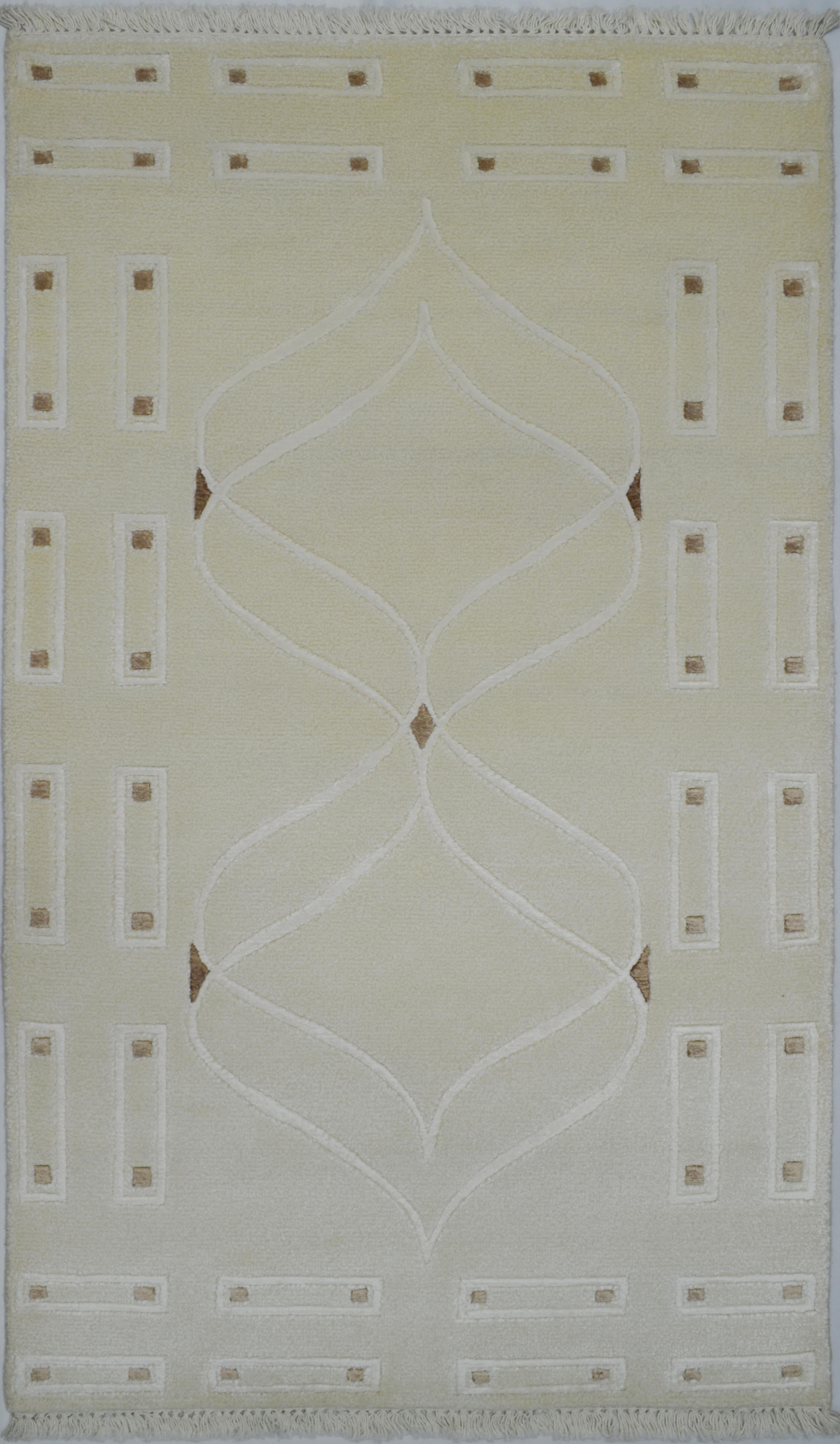 Yüksek Kalite Yünden El Dokuma Krem Renk Nepal Halısı 80x150 cm (1.2 m²)