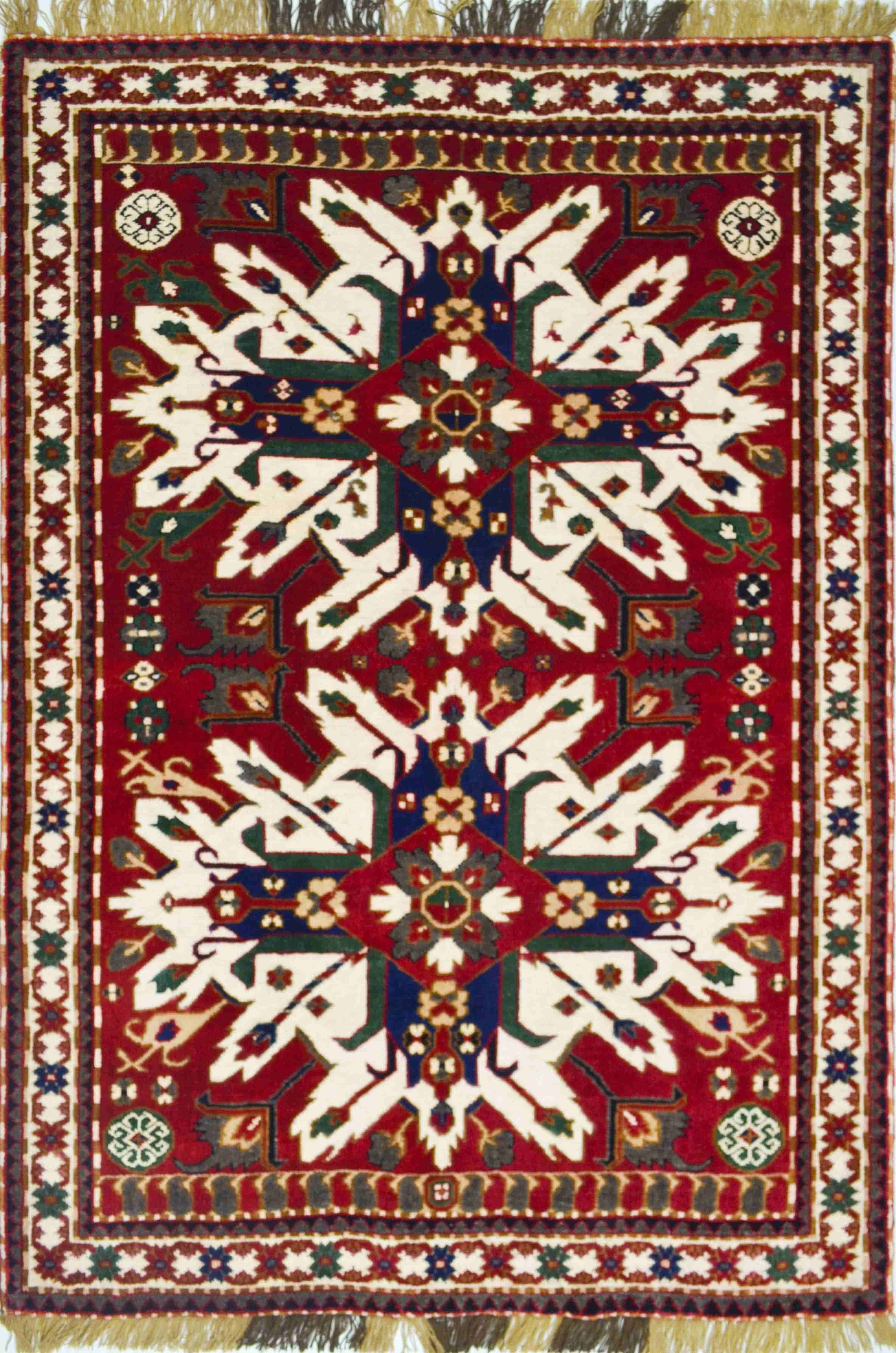 Ejder Motifli Yünden El Dokuma Bordo Renk Kars Halısı 146x198 cm (2.89 m²)