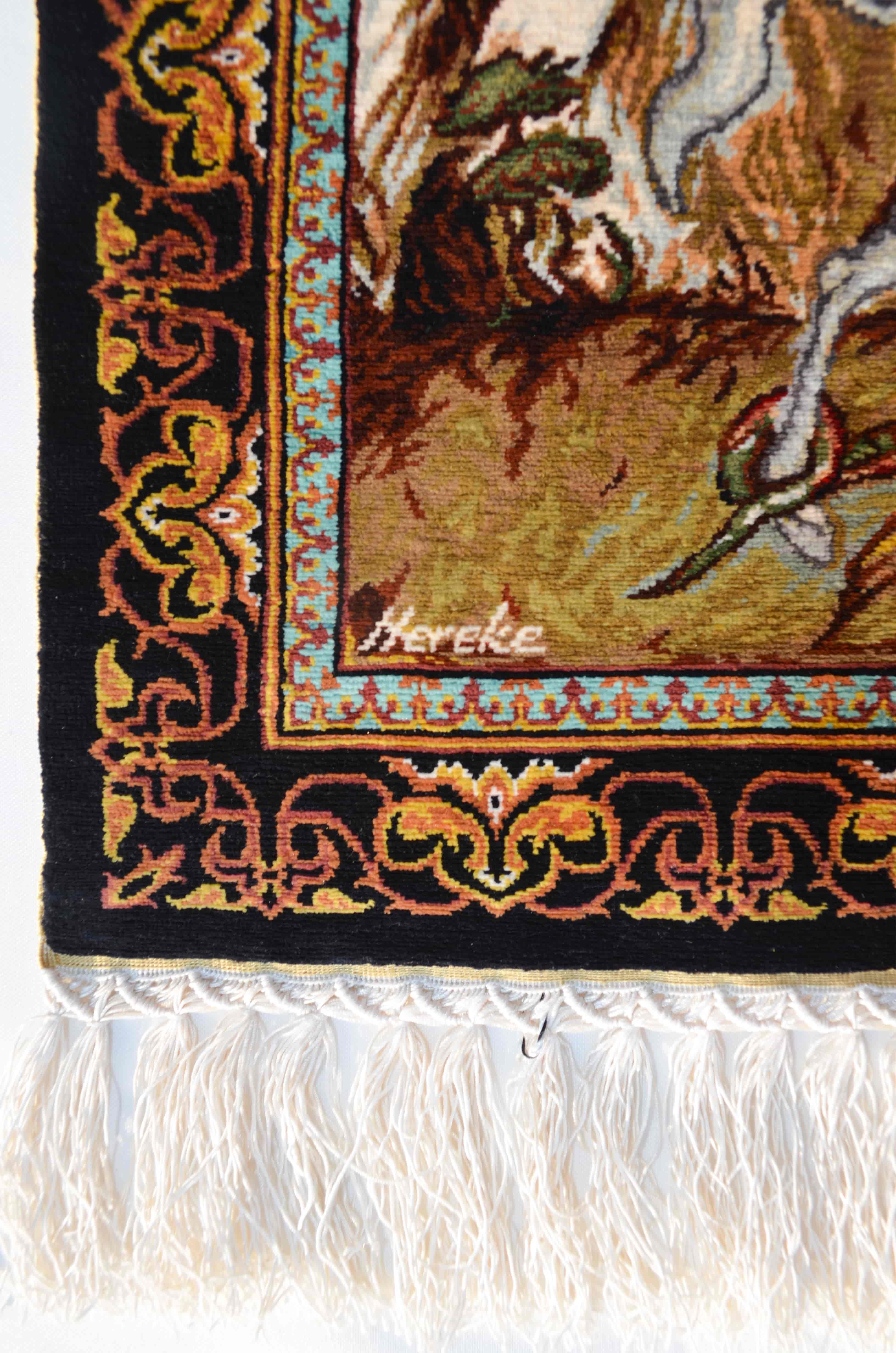 Aziz Yorgi ve Ejdarha Desenli Saf İpek El Dokuma Duvar Halısı (38x38 cm)