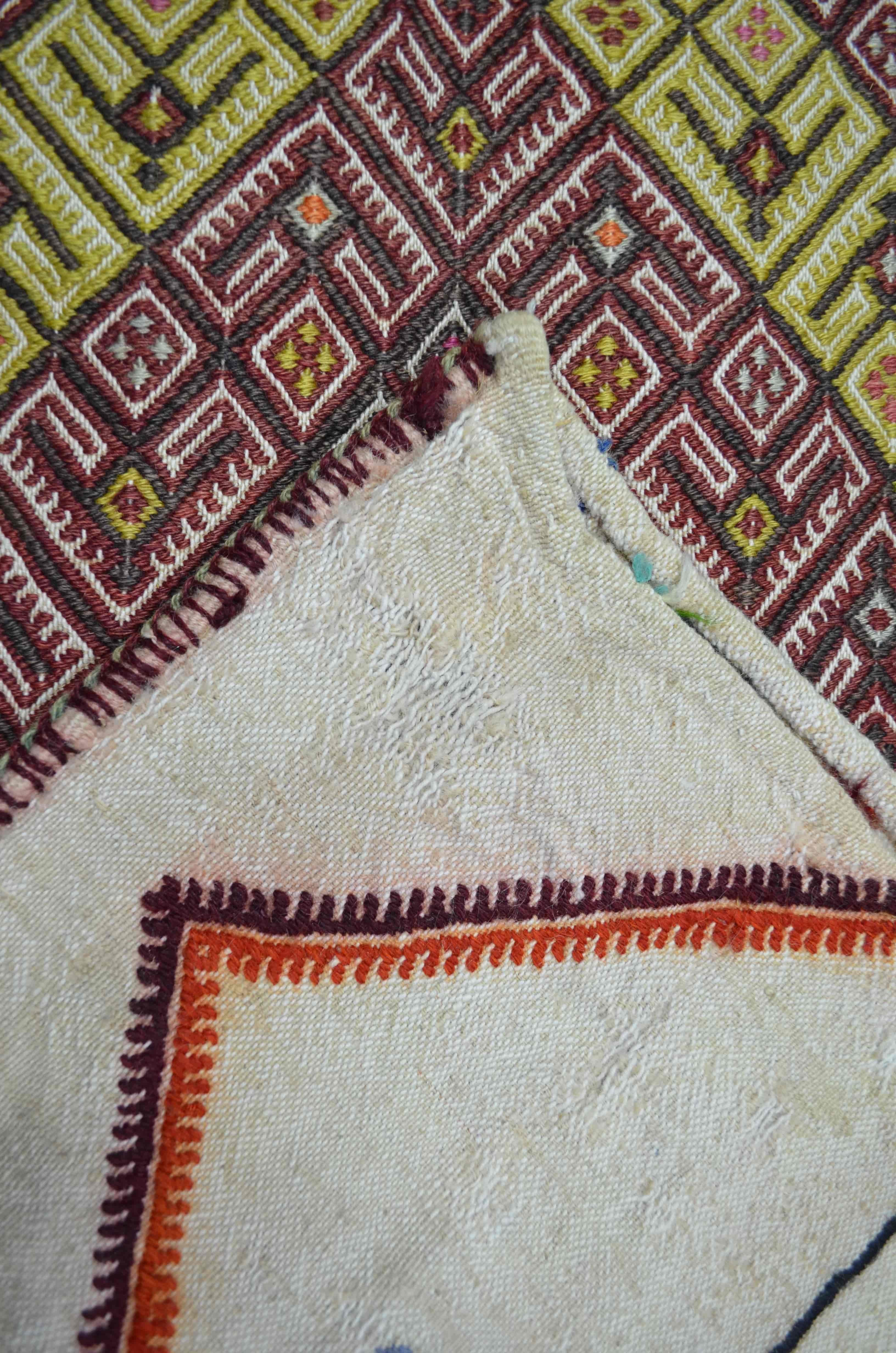 Vintage Konya Cicim El Dokuma Krem Zeminli Çok Renkli Yün Yastık 55x98 cm (0,53 m²)