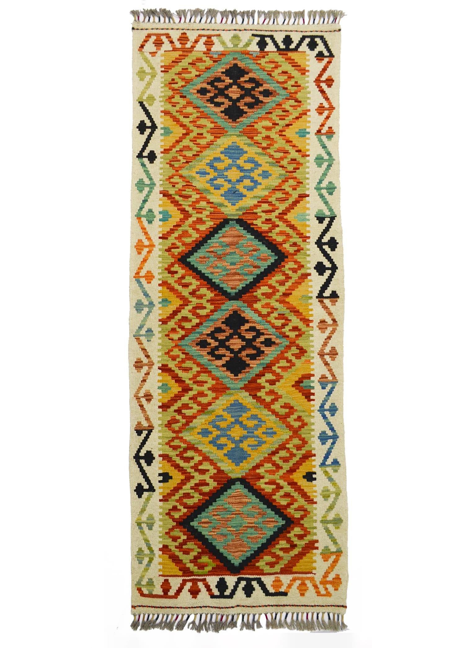 Yün İplikten El Dokuma Turuncu Afgan Kilim Yolluk 65x192 cm (1.25 m²)
