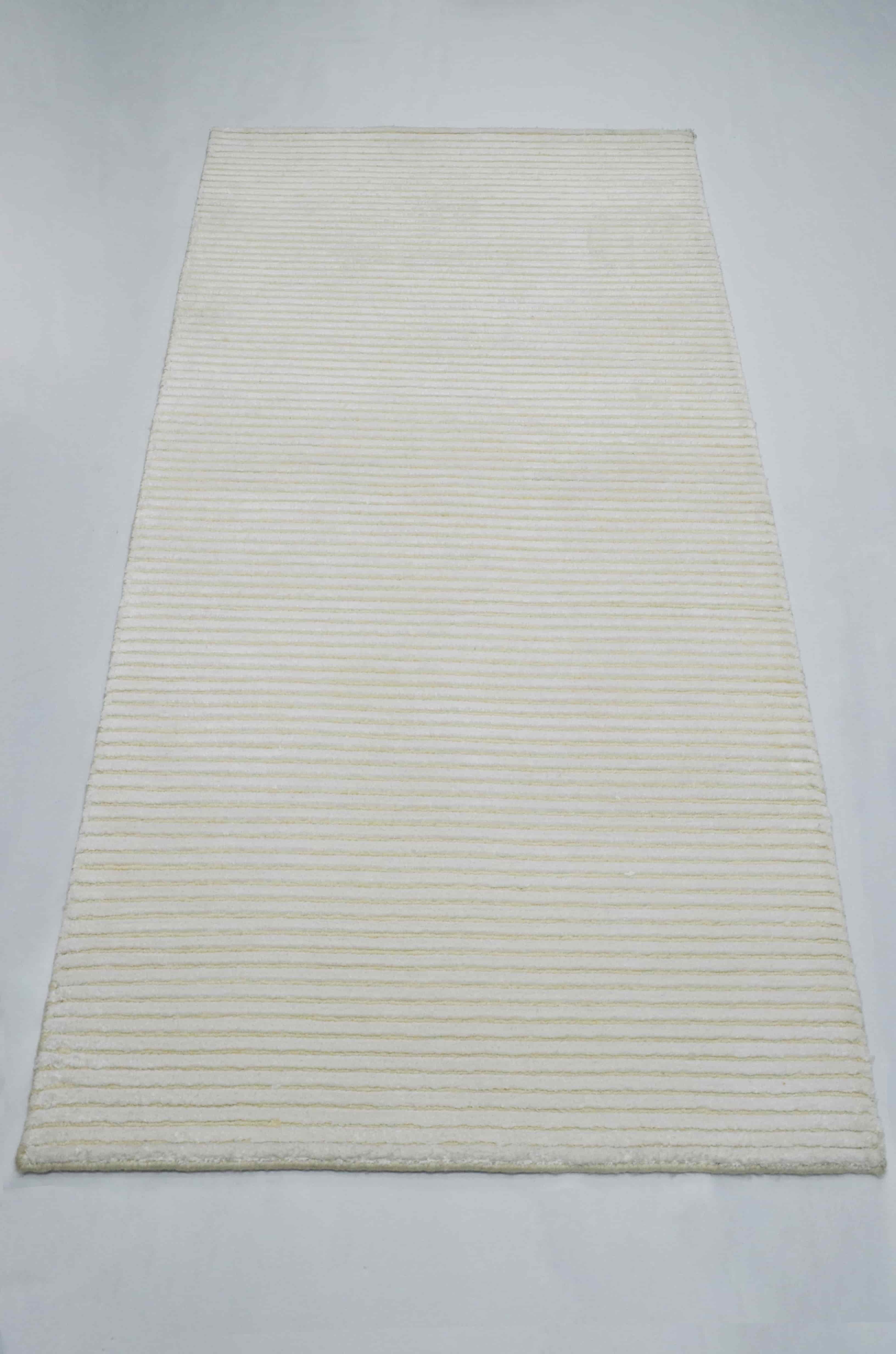 Nüans Beyaz Renk İpek Görünümlü Viskoz Modern Çizgili El Dokuma Halı 80x150 cm (1.2 m²)