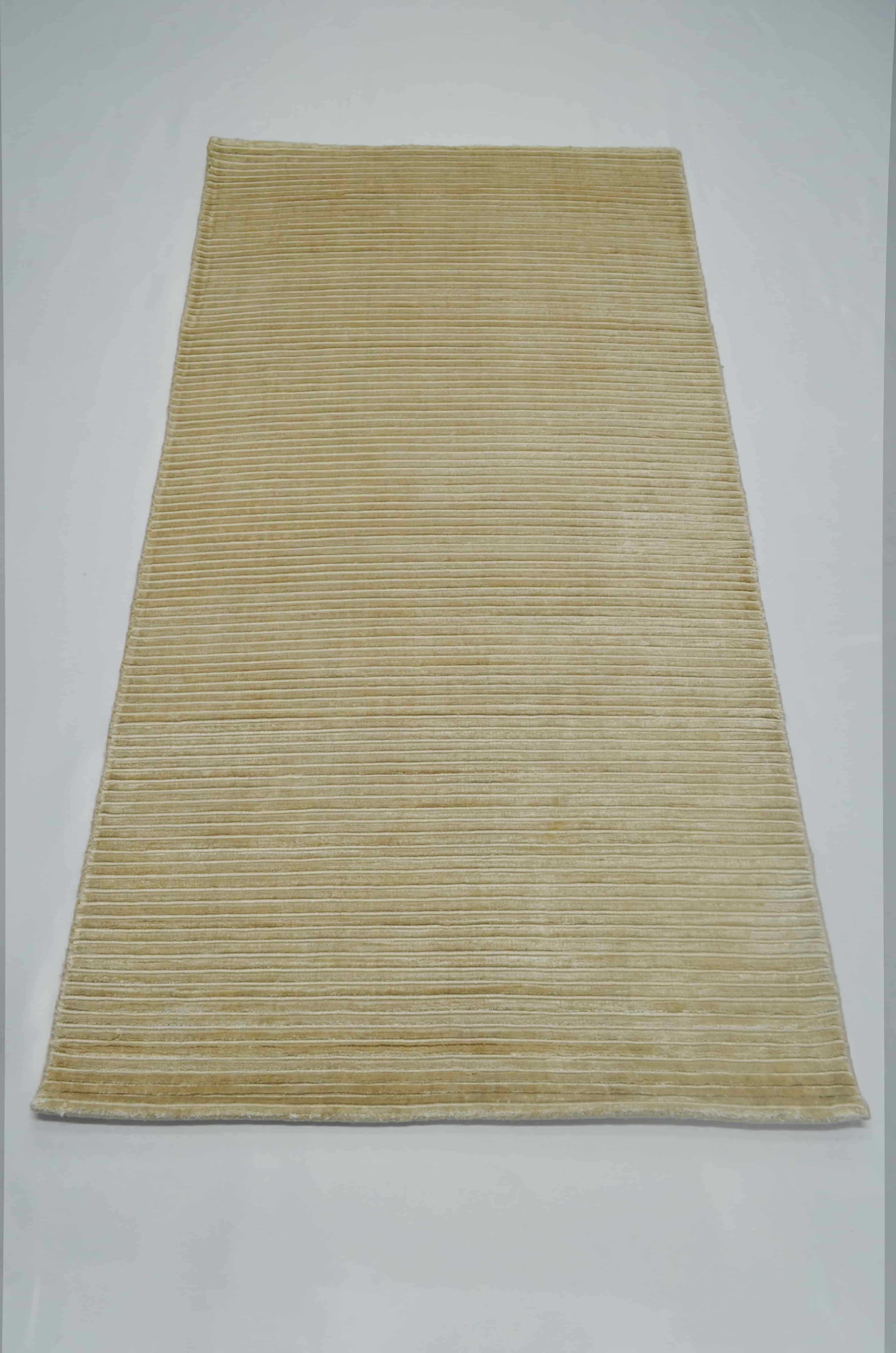 Nüans Bej Renk İpek Görünümlü Viskoz Modern Çizgili El Dokuma Halı 80x150 cm (1.2 m²)