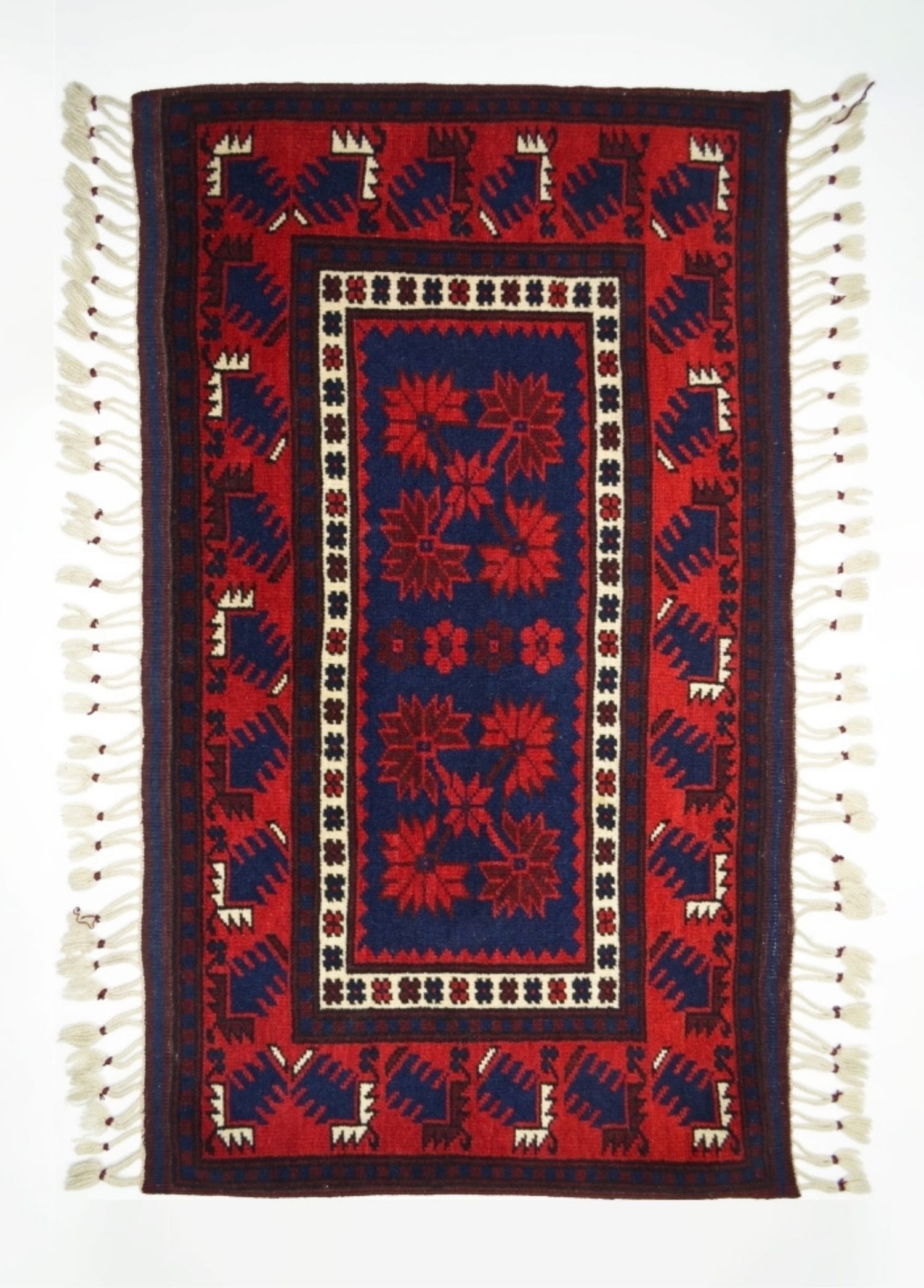 El Dokuma Lacivert Kırmızı Renk Yağcıbedir Halısı 57x108 cm (0.61 m²)