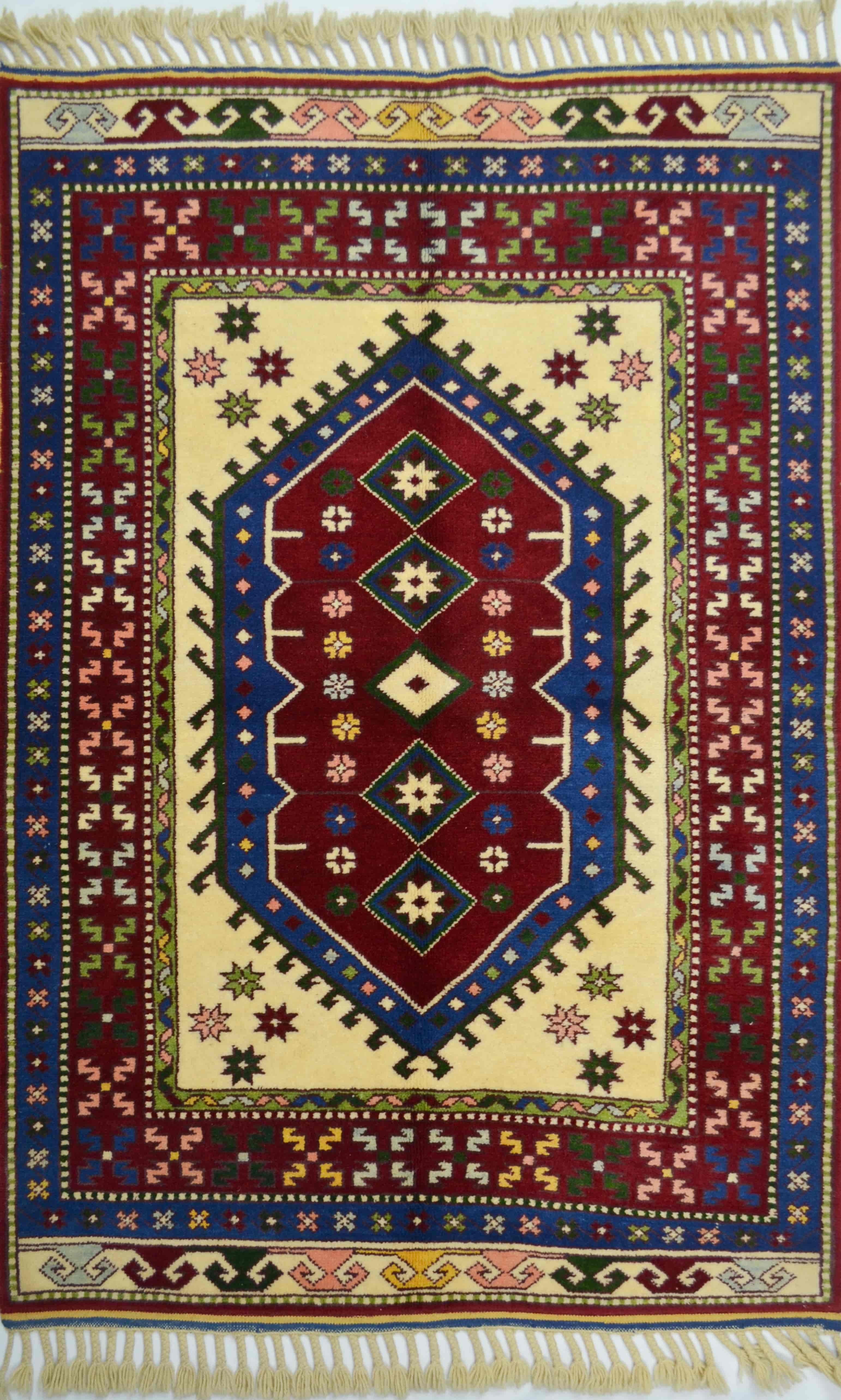 Orijinal Sümerbank Yörük Halısı Bej, Lacivert ve Bordo Renk 104x152 cm (1.58 m²)