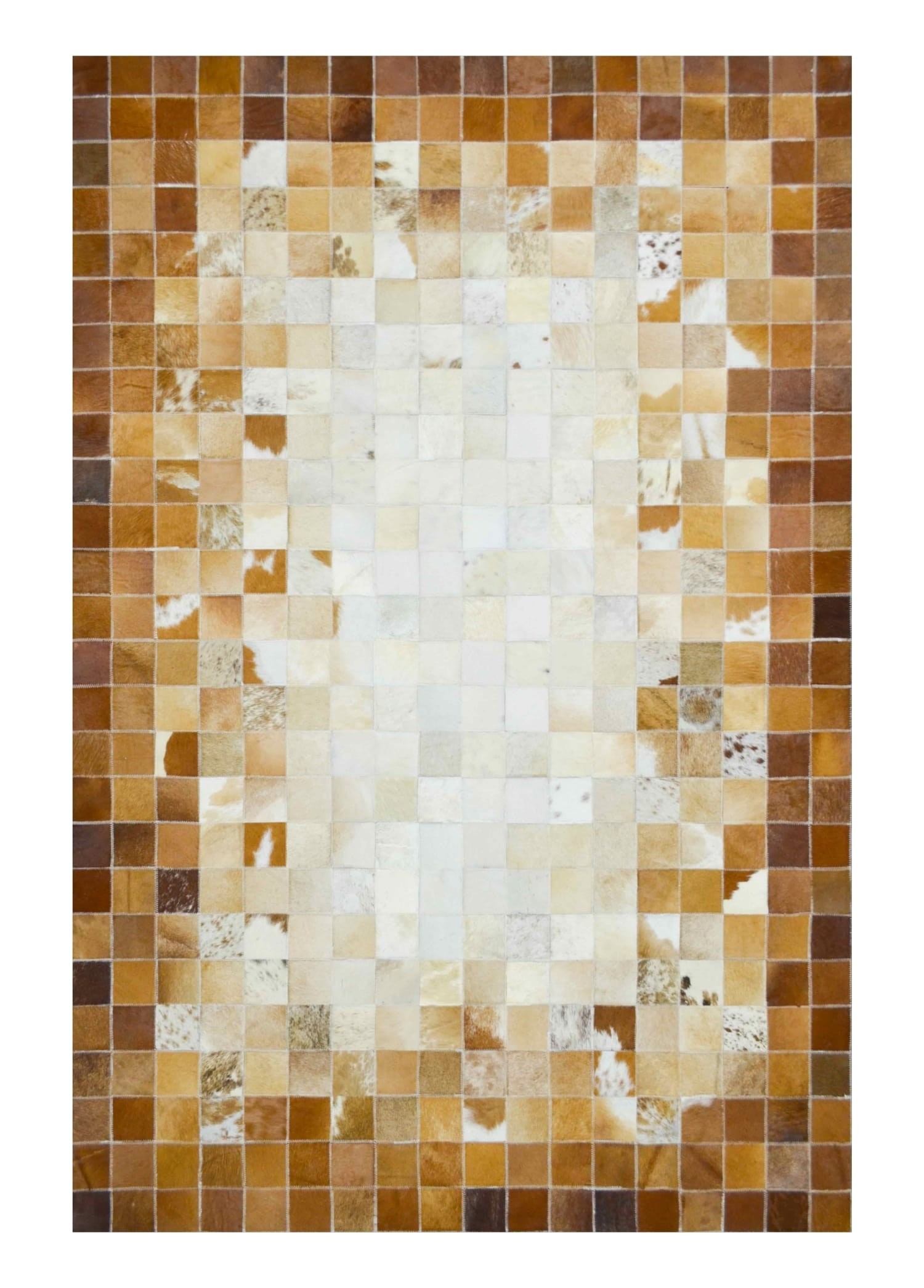 Krem ve Kahverengi Ombre Geçişli Deri Patchwork Halı 120x180 cm (2,16 m²)