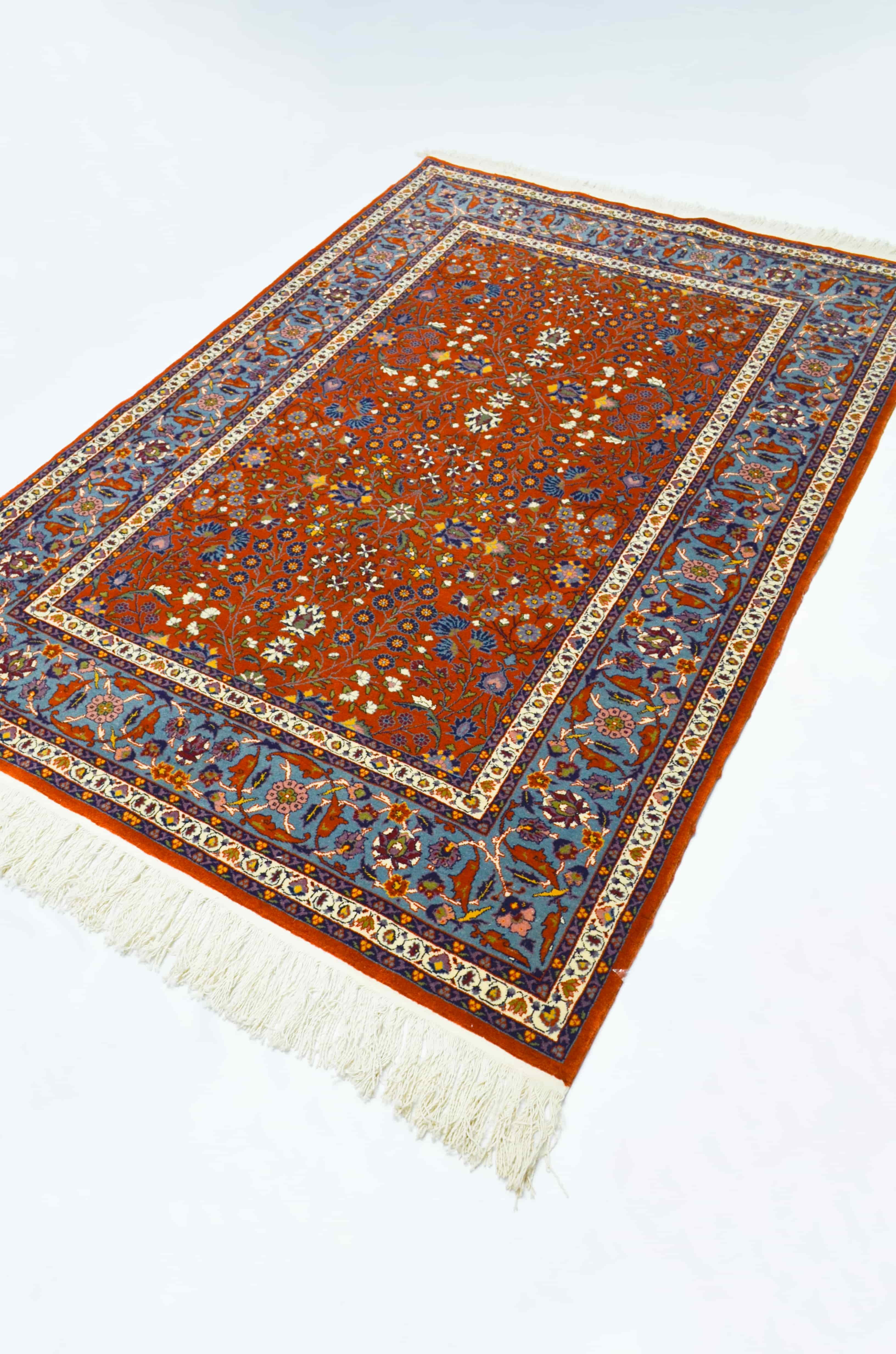 Yedi Dağın Çiçeği Desenli Kiremit Renk Yünden El Dokuma Hereke Halısı 131x192 cm (2.52 m²)