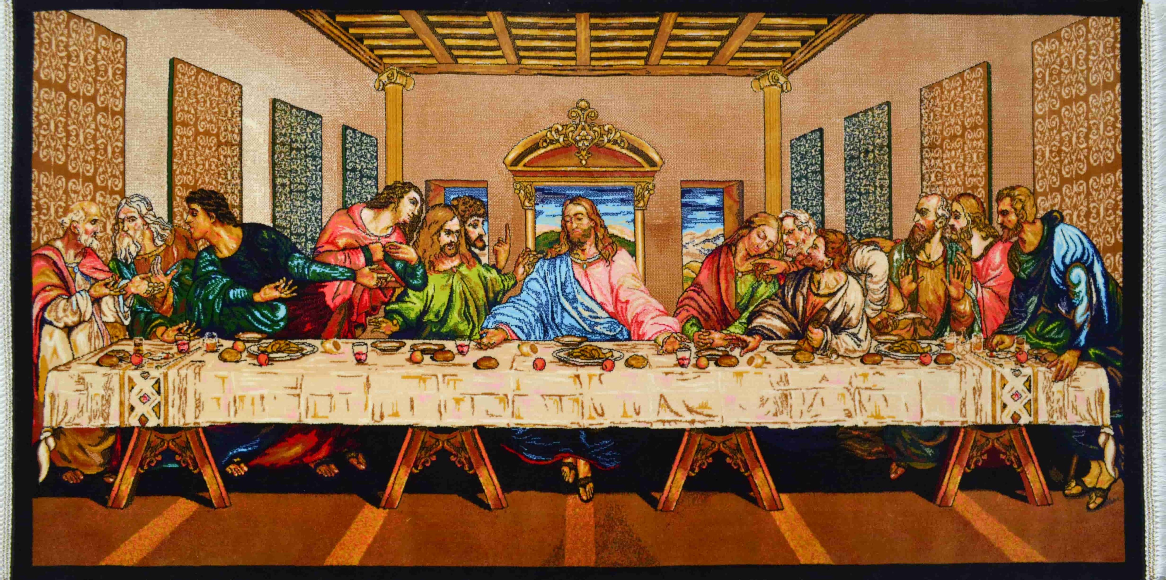 Bambu İplikten Dokuma İran Duvar Halısı - Da Vinci Last Supper Tablosu (50x100 cm)