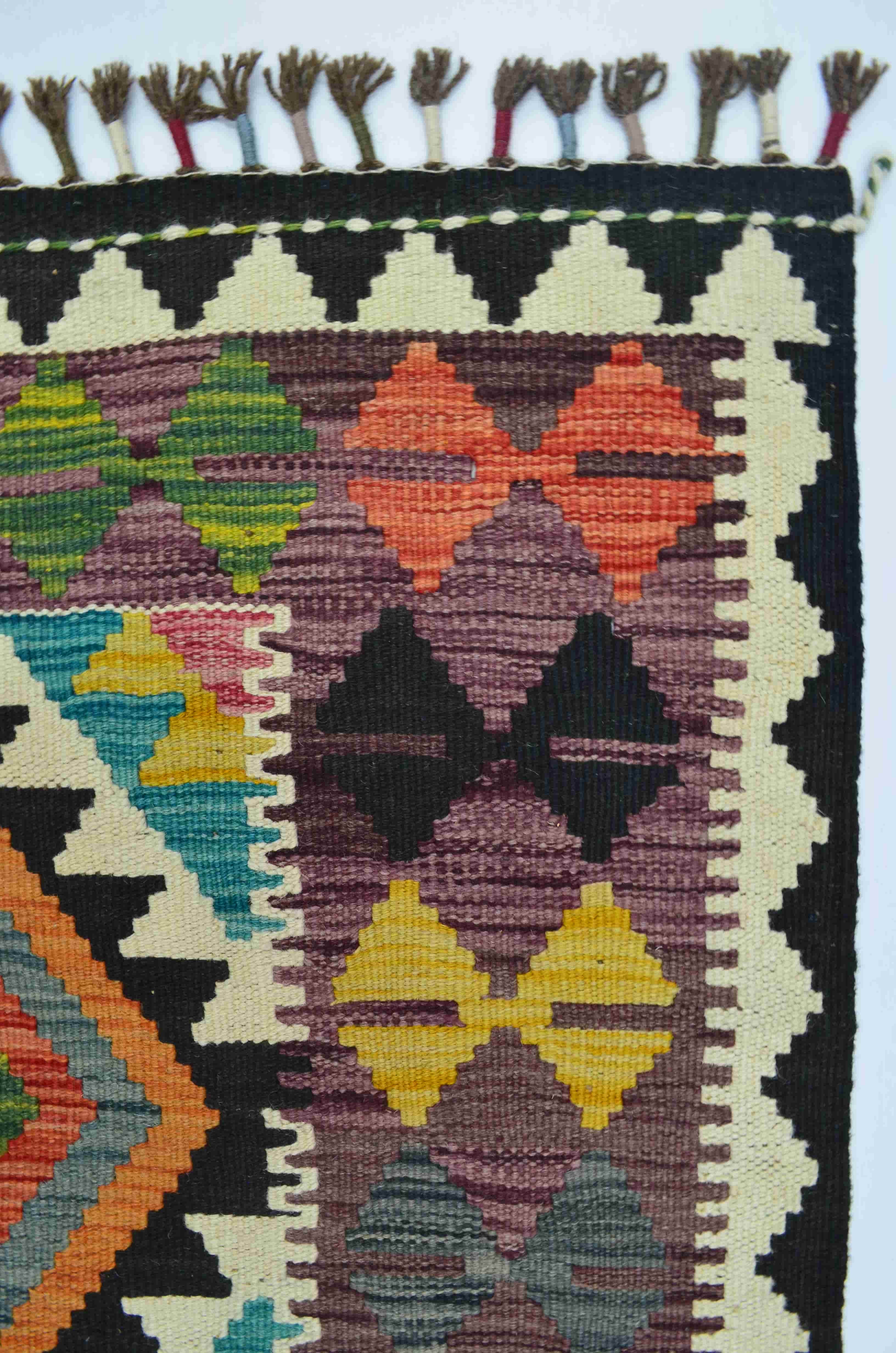 Yün İplikten El Dokuma Renkli Afgan Kilim 124x177 cm (2.19 m²)