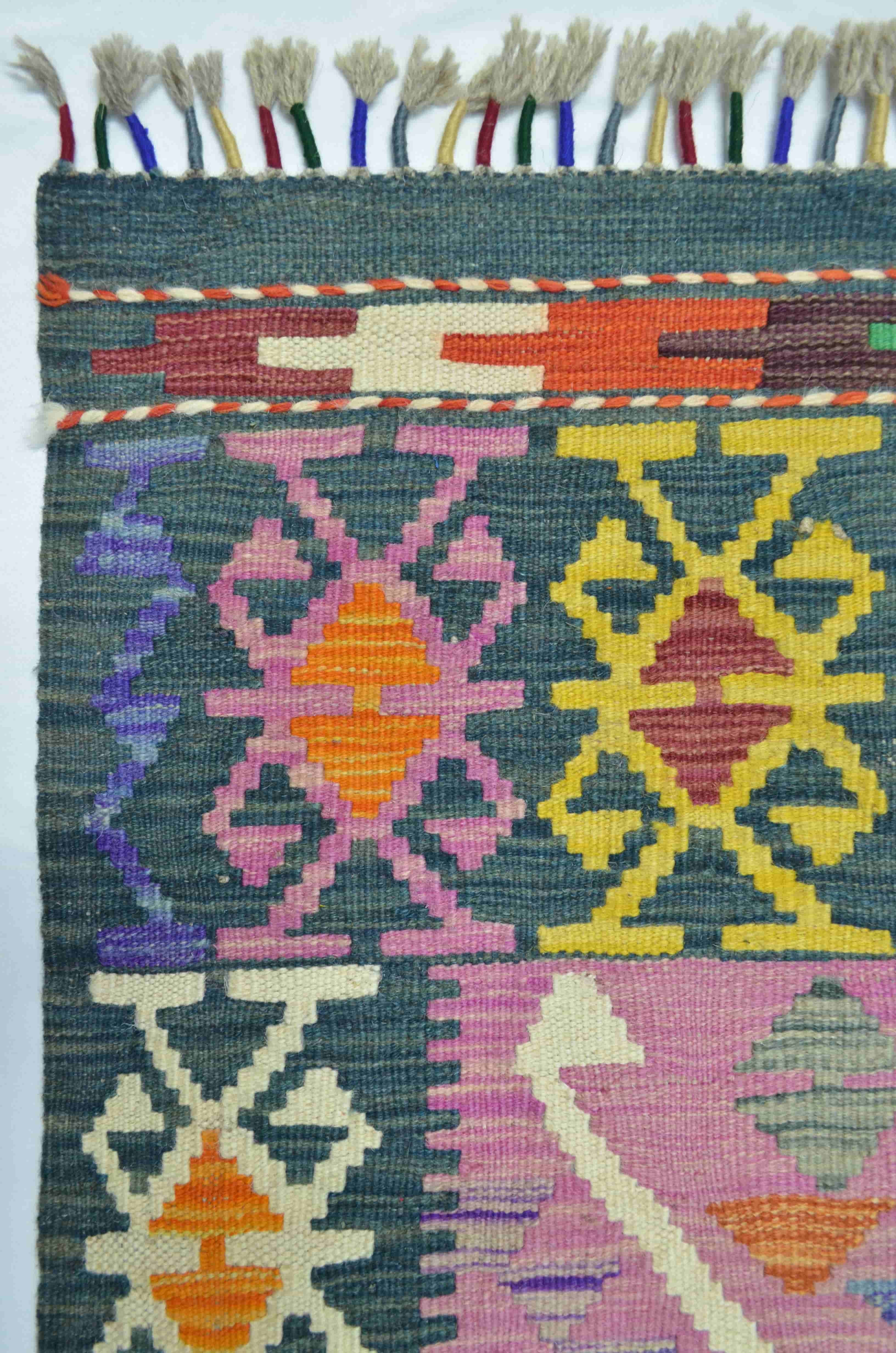 Yün İplikten El Dokuma Eflatun Renk Afgan Kilim 124x176 cm (2.18 m²)