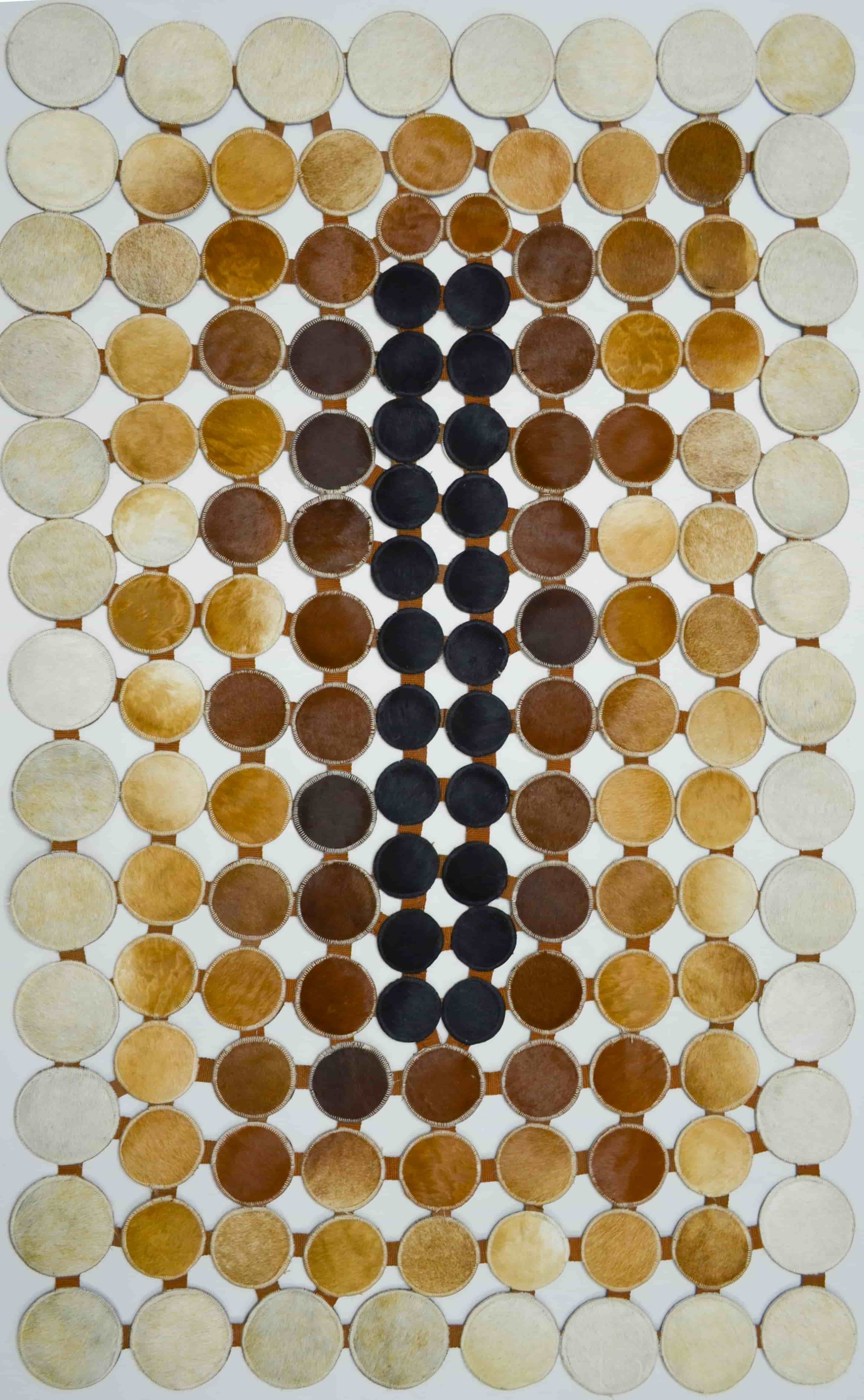 Krem, Kahverengi ve Siyah Renk Ombre Geçişli Deri Patchwork Halı 90x150 cm (1,35 m²)