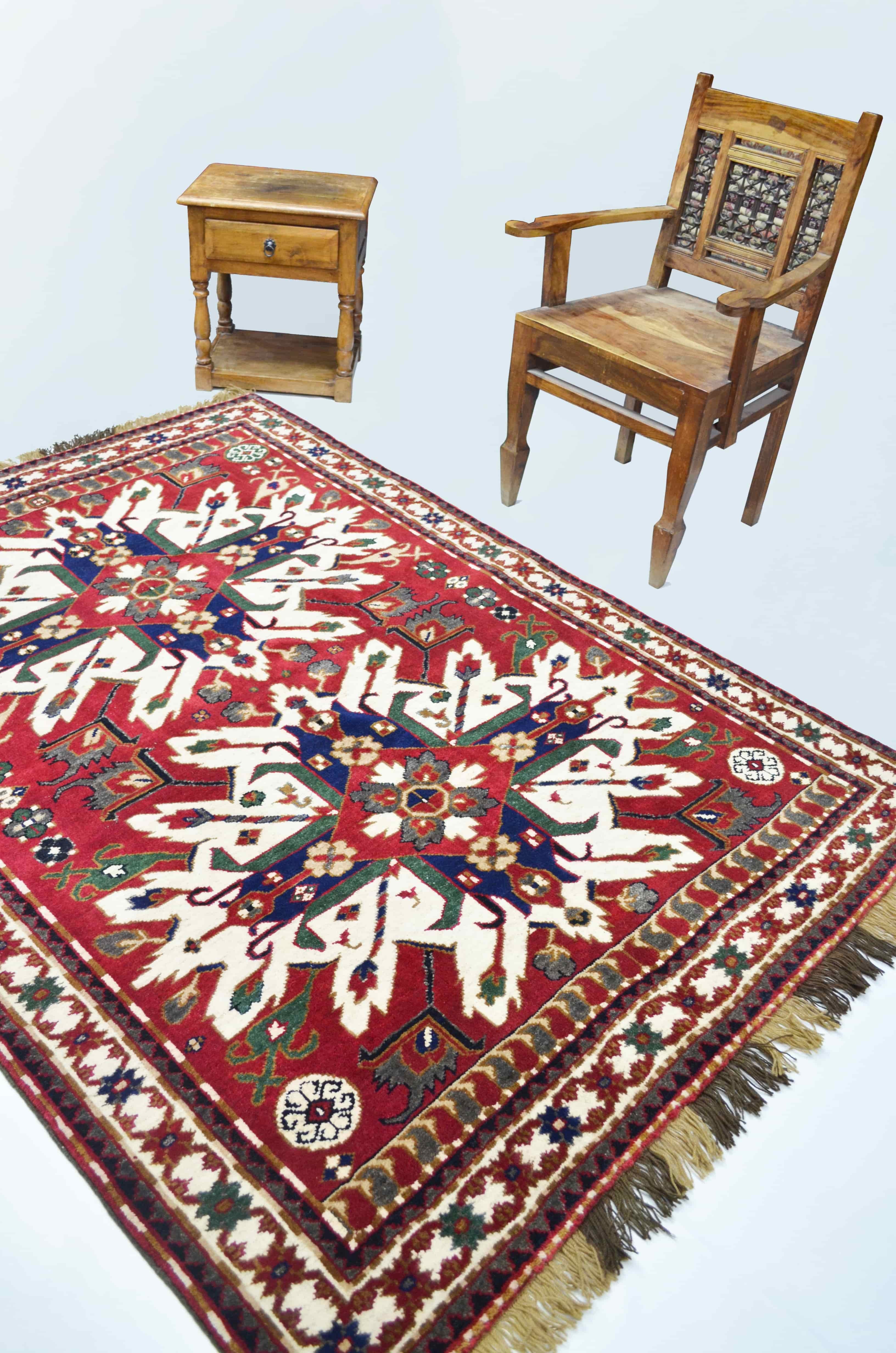 Ejder Motifli Yünden El Dokuma Bordo Renk Kars Halısı 146x198 cm (2.89 m²)