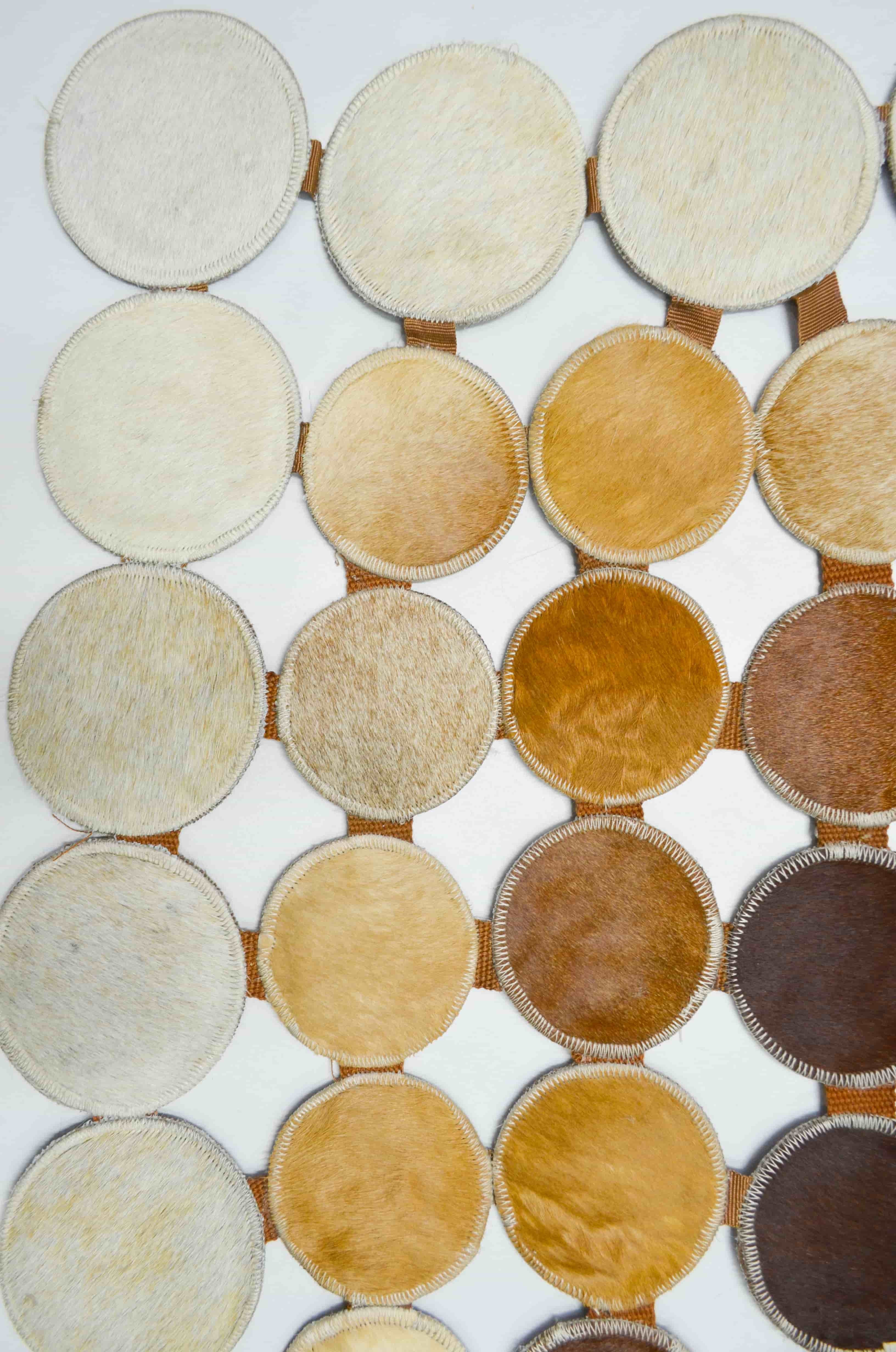 Krem, Kahverengi ve Siyah Renk Ombre Geçişli Deri Patchwork Halı 90x150 cm (1,35 m²)