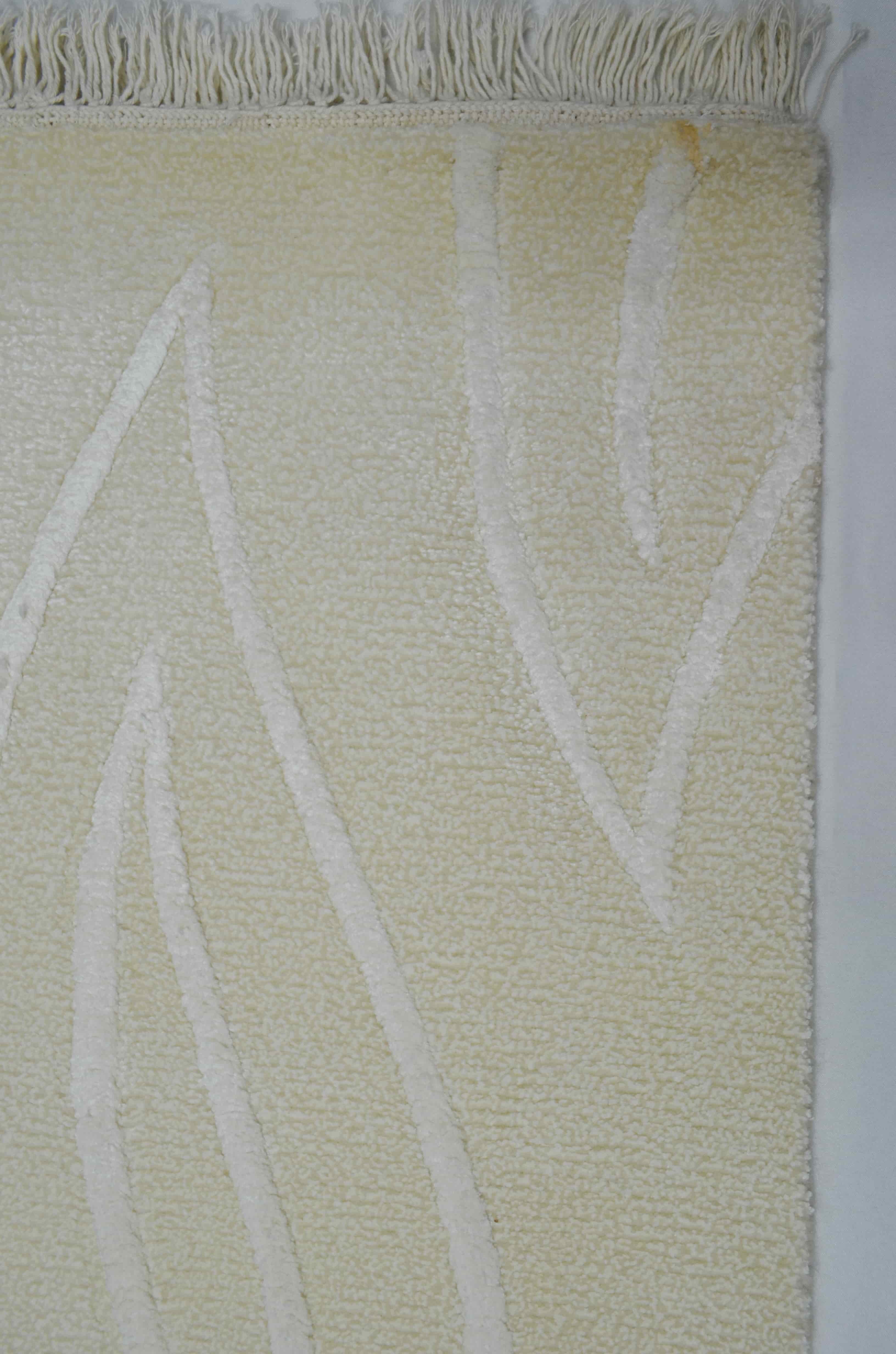 Yüksek Kalite Yünden El Dokuma Krem Renk Nepal Halısı 80x150 cm (1.2 m²)