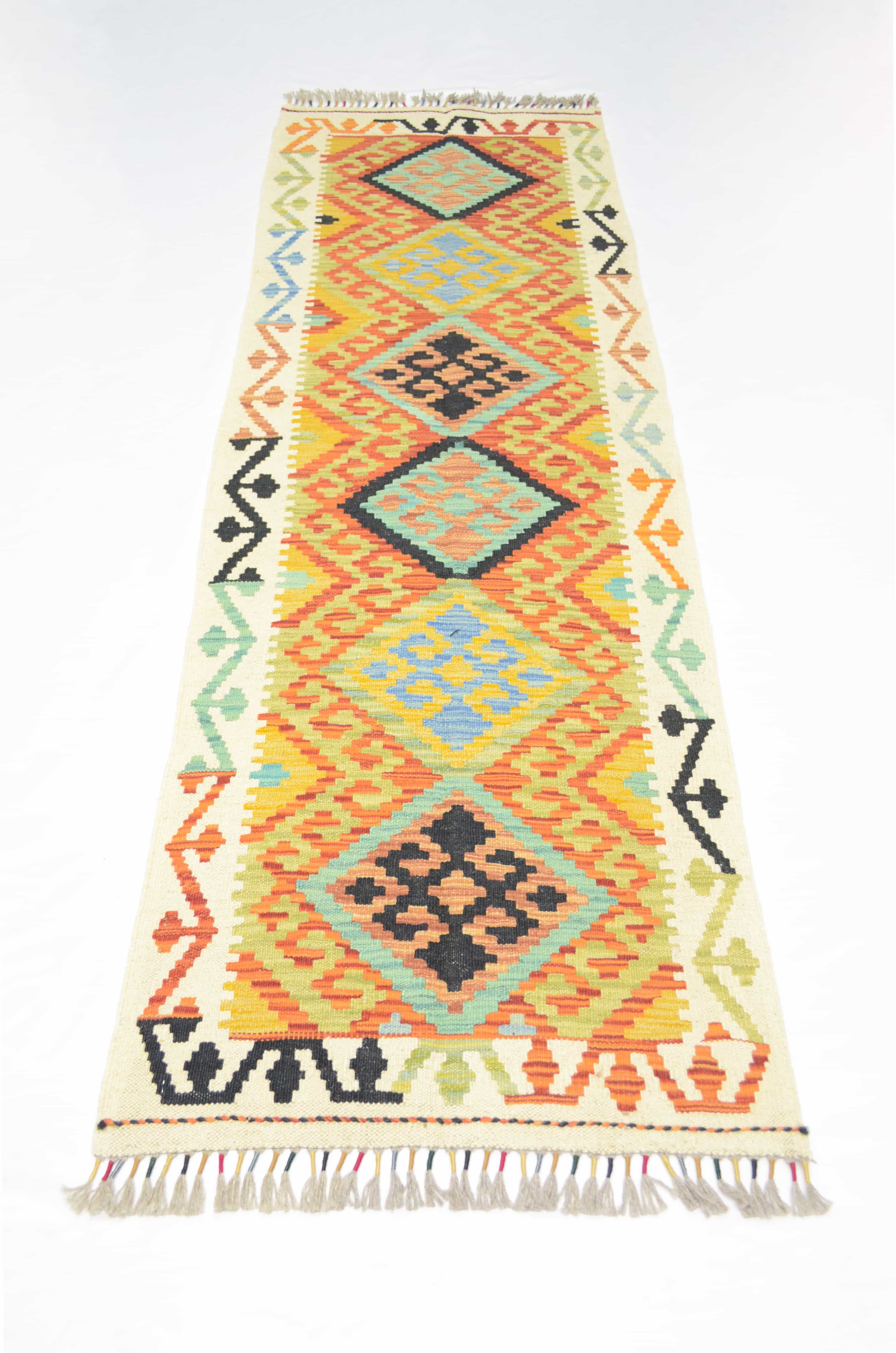 Yün İplikten El Dokuma Turuncu Afgan Kilim Yolluk 65x192 cm (1.25 m²)