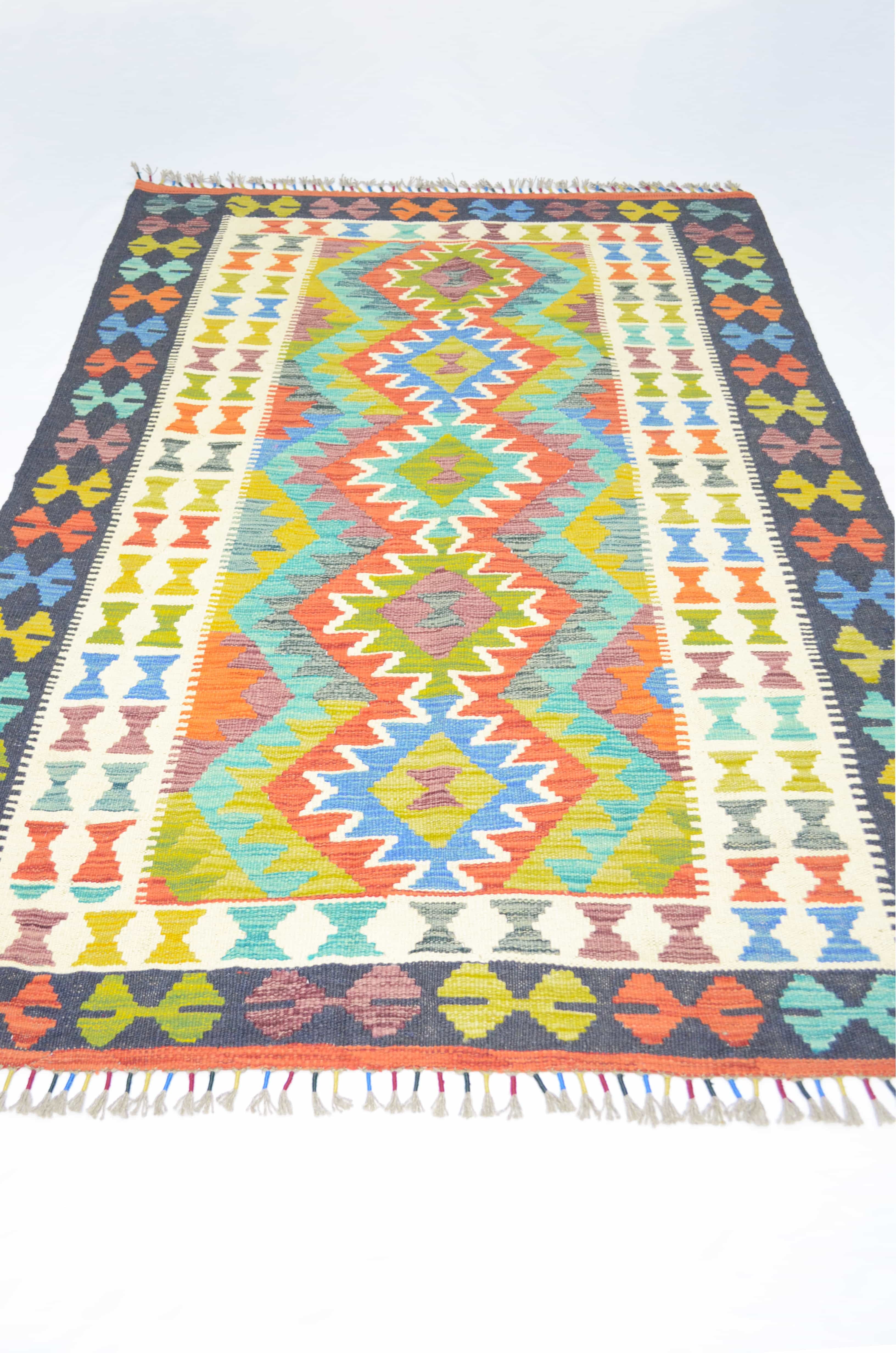 Yün İplikten El Dokuma Afgan Kilim 130x185 cm (2.40 m²)