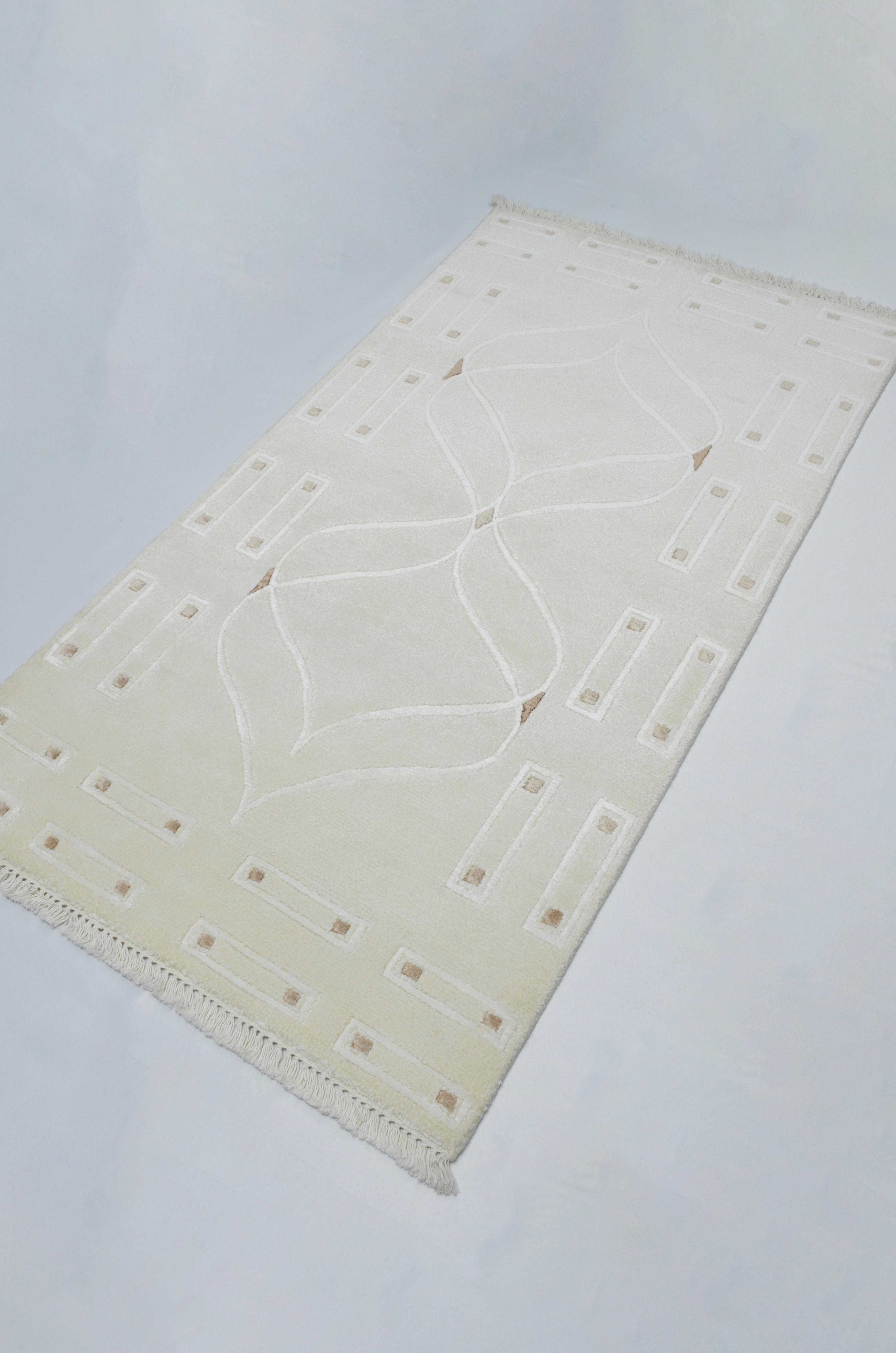 Yüksek Kalite Yünden El Dokuma Krem Renk Nepal Halısı 80x150 cm (1.2 m²)