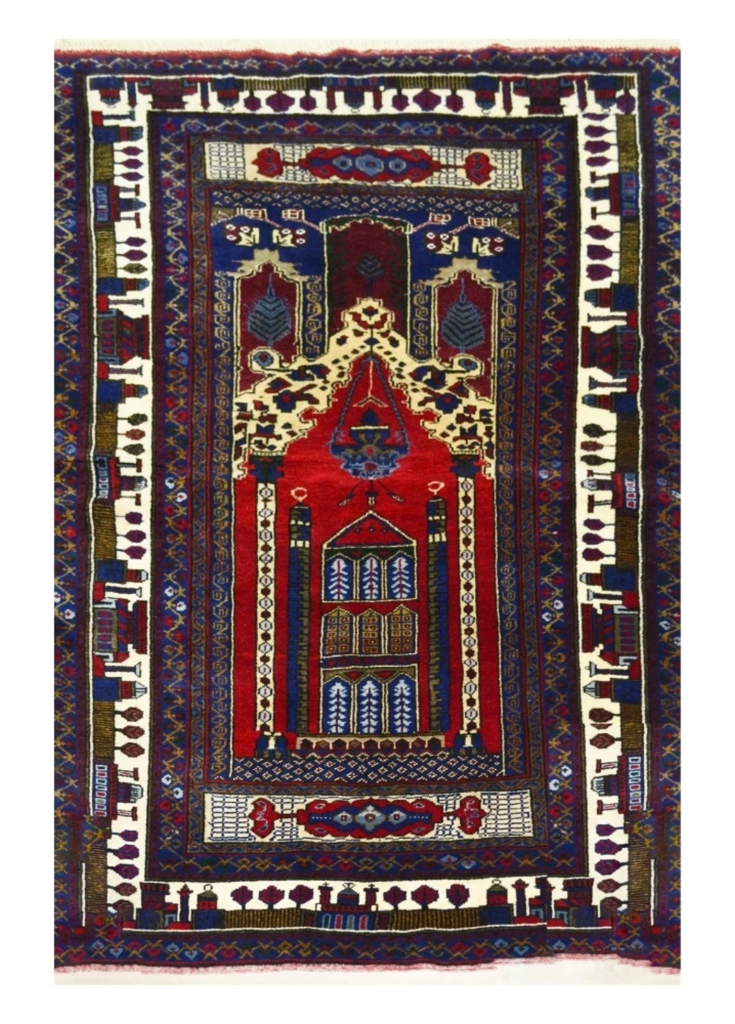 Yahyalı Mihraplı Bordo ve Lacivert Renk El Dokuma Kayseri Halısı 125x207 cm (2.59 m²)