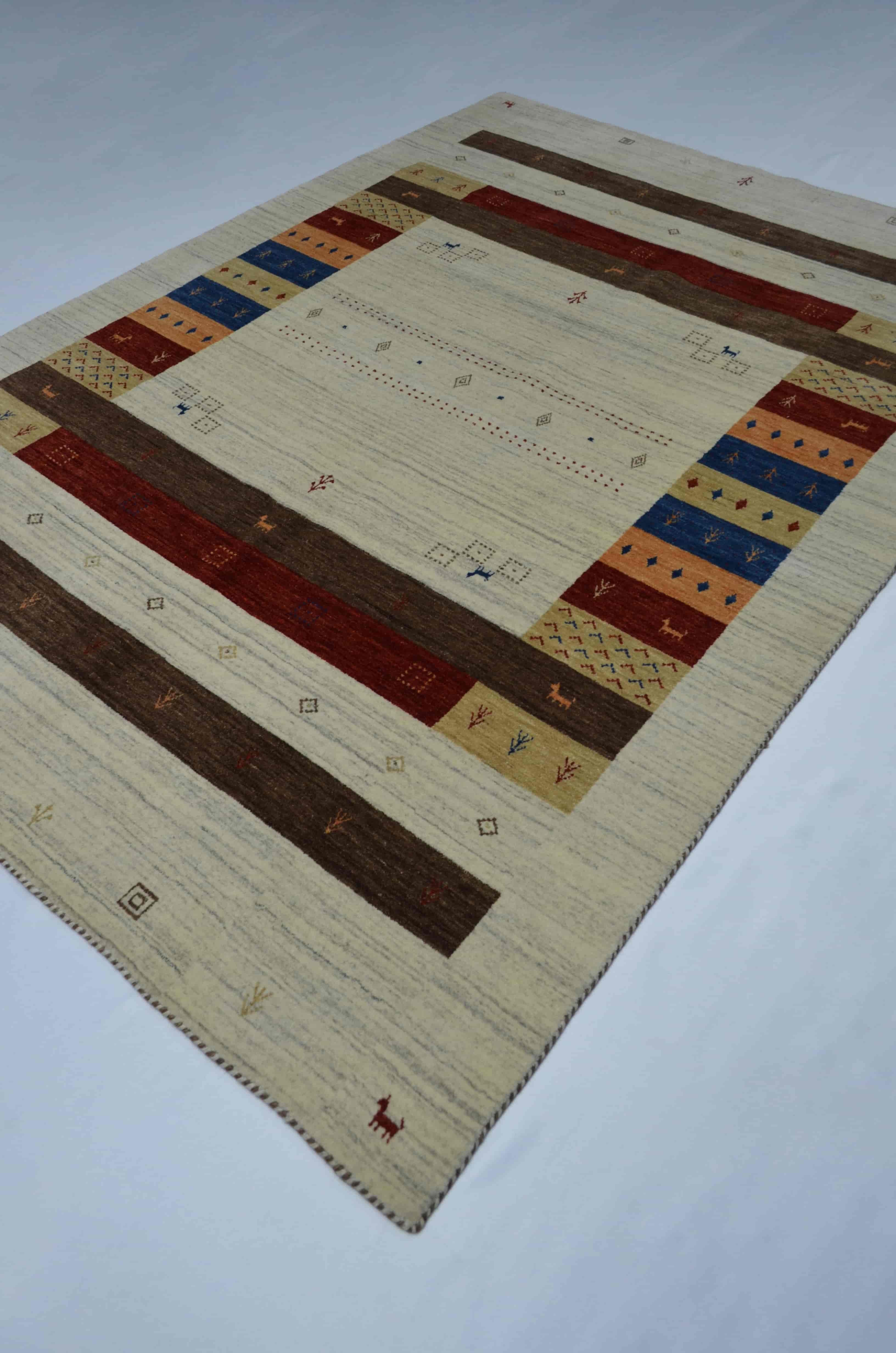 El Dokuma Kahverengi ve Krem Renk Yün Afgan Gabbe Halısı 171x238 cm (4.06 m²)