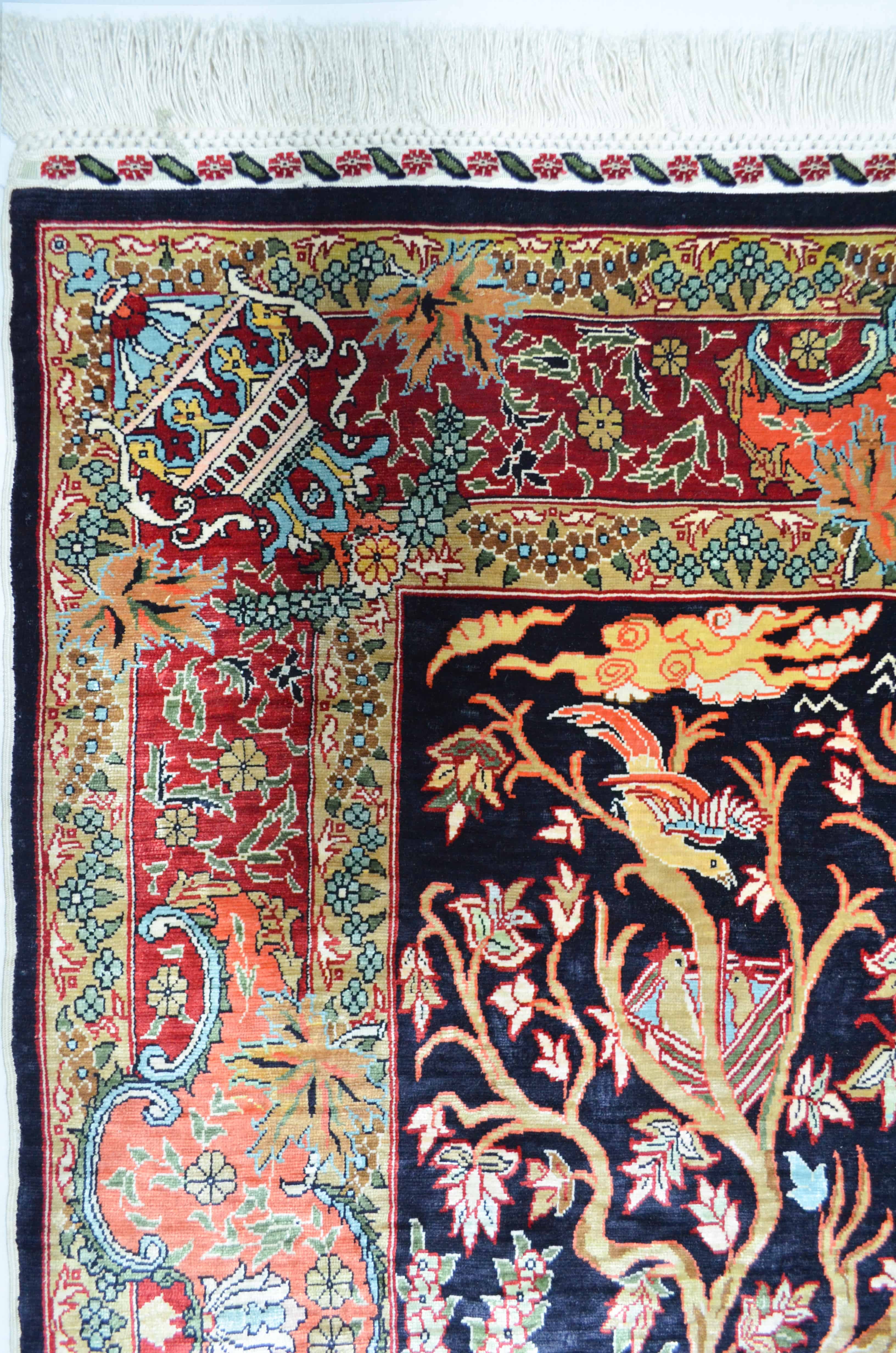 Saf İpekten El Dokuma Gamlı Sonbahar Hereke Halısı 80x90 cm (0.72 m²)