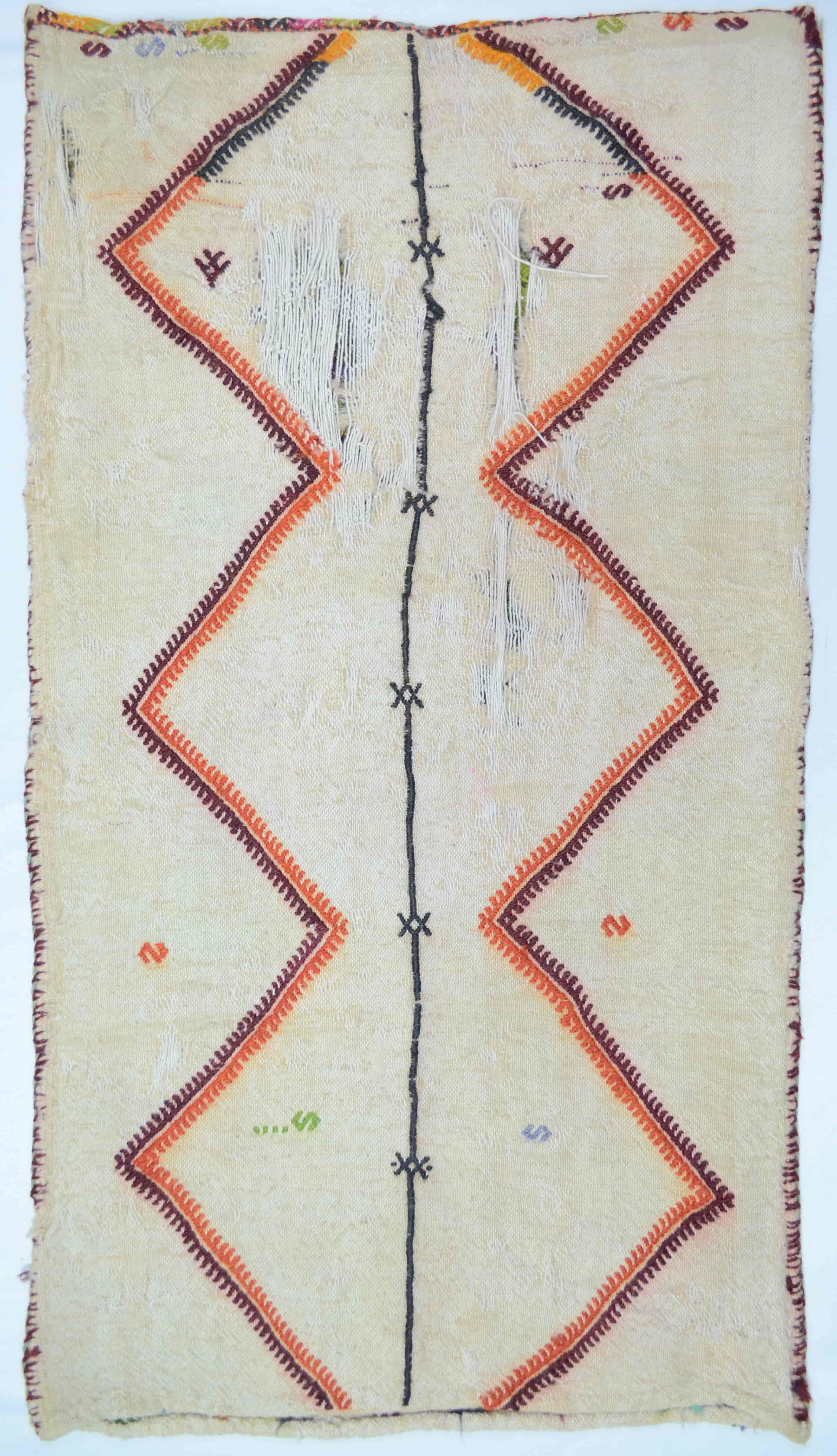 Vintage Konya Cicim El Dokuma Krem Zeminli Çok Renkli Yün Yastık 55x98 cm (0,53 m²)