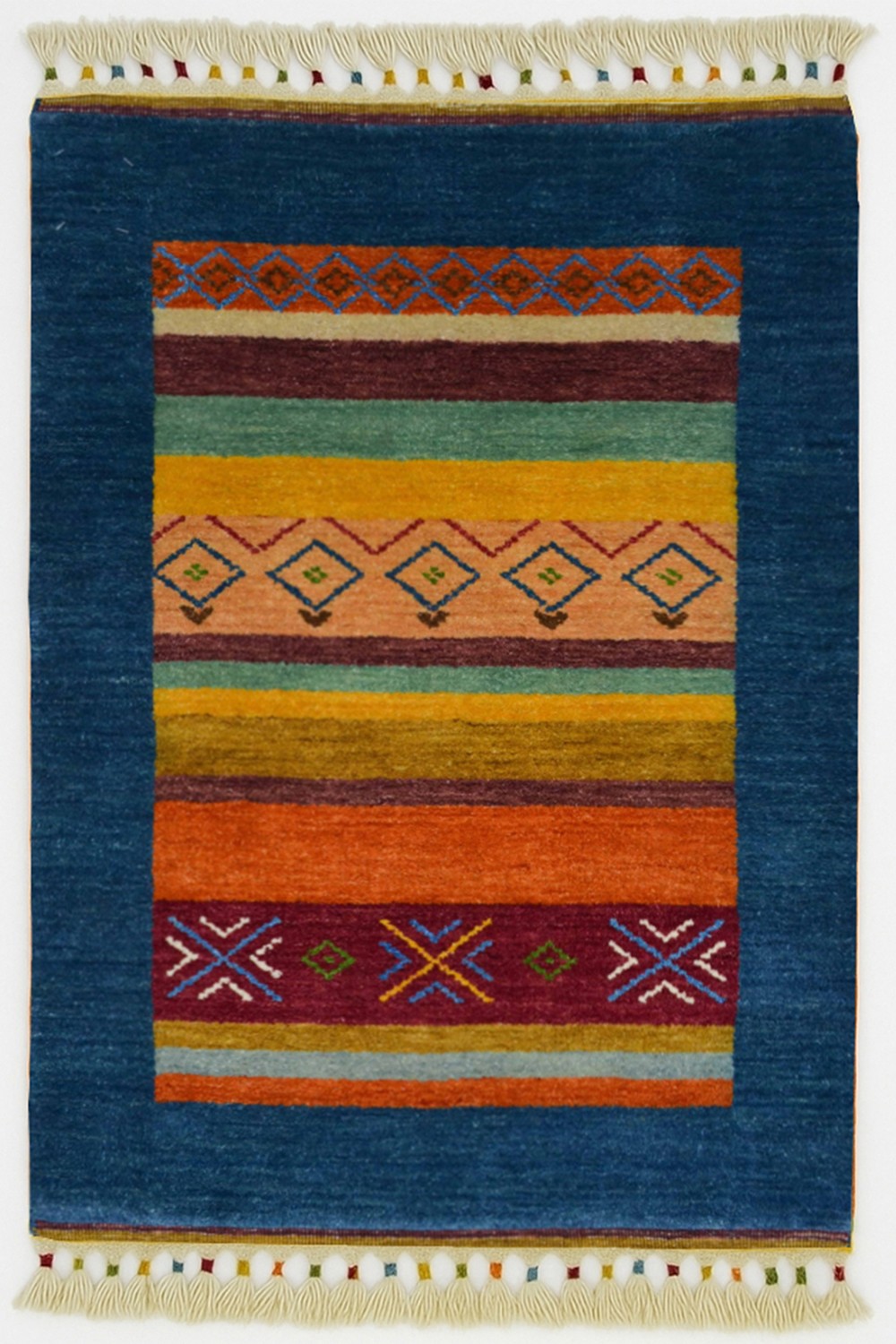 El Dokuma Koyu Mavi Renk Yün Tribal Halı 122x180 cm