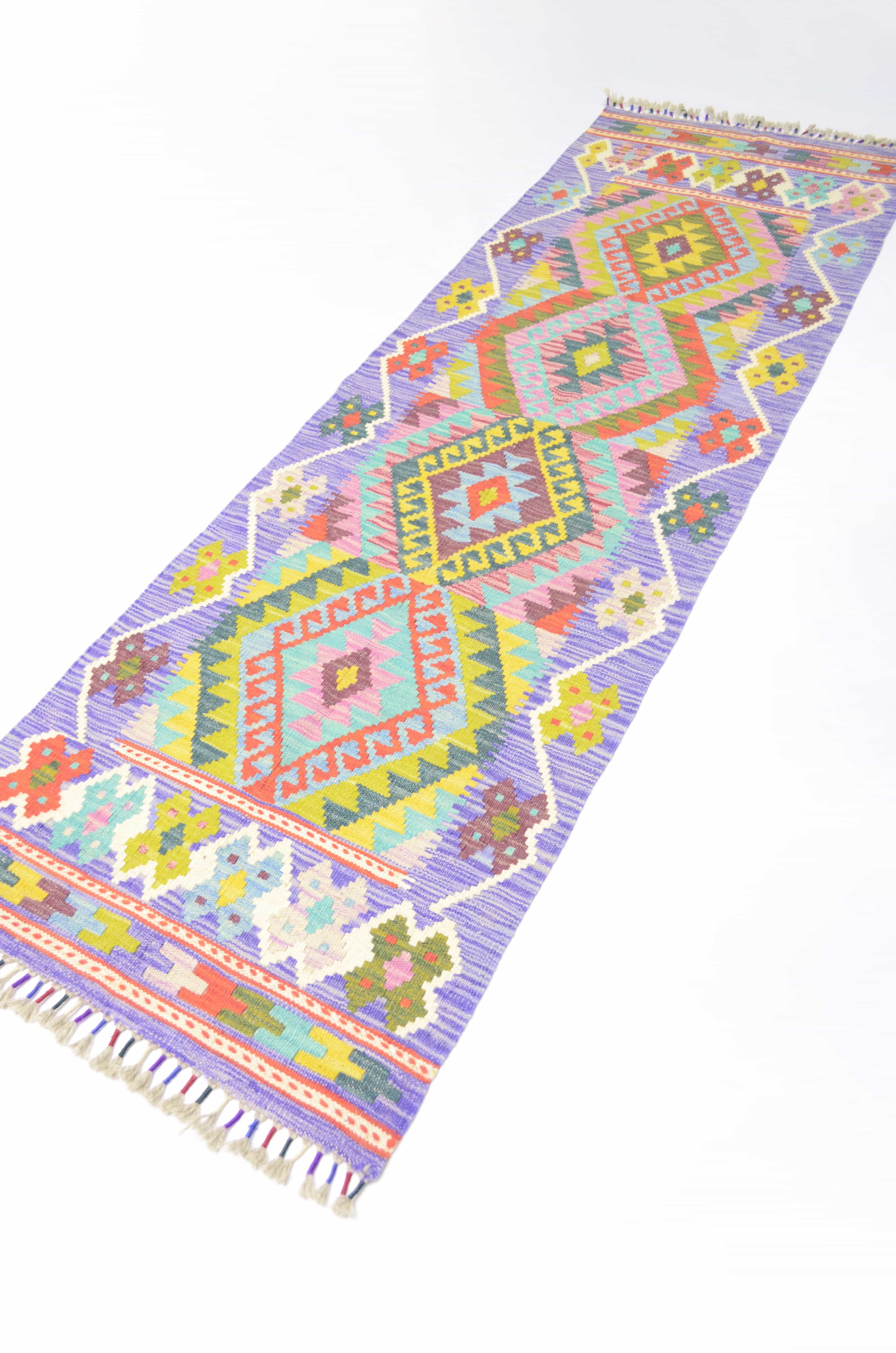 Yün İplikten El Dokuma Mor Renk Afgan Kilim Yolluk 67x212 cm (1.42 m²)