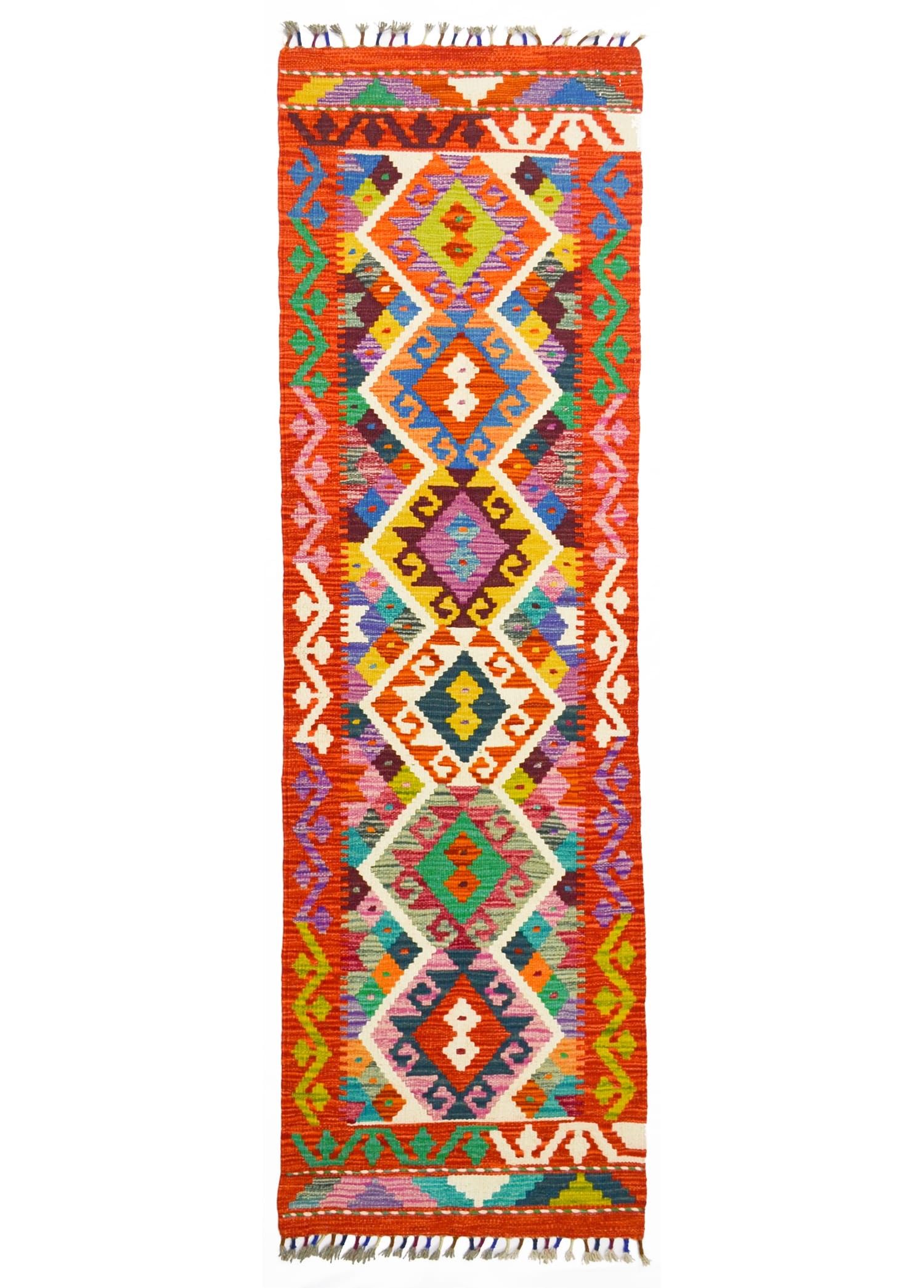 Yün İplikten El Dokuma Turuncu Renk Afgan Kilim Yolluk 86x207 cm (1.78 m²)