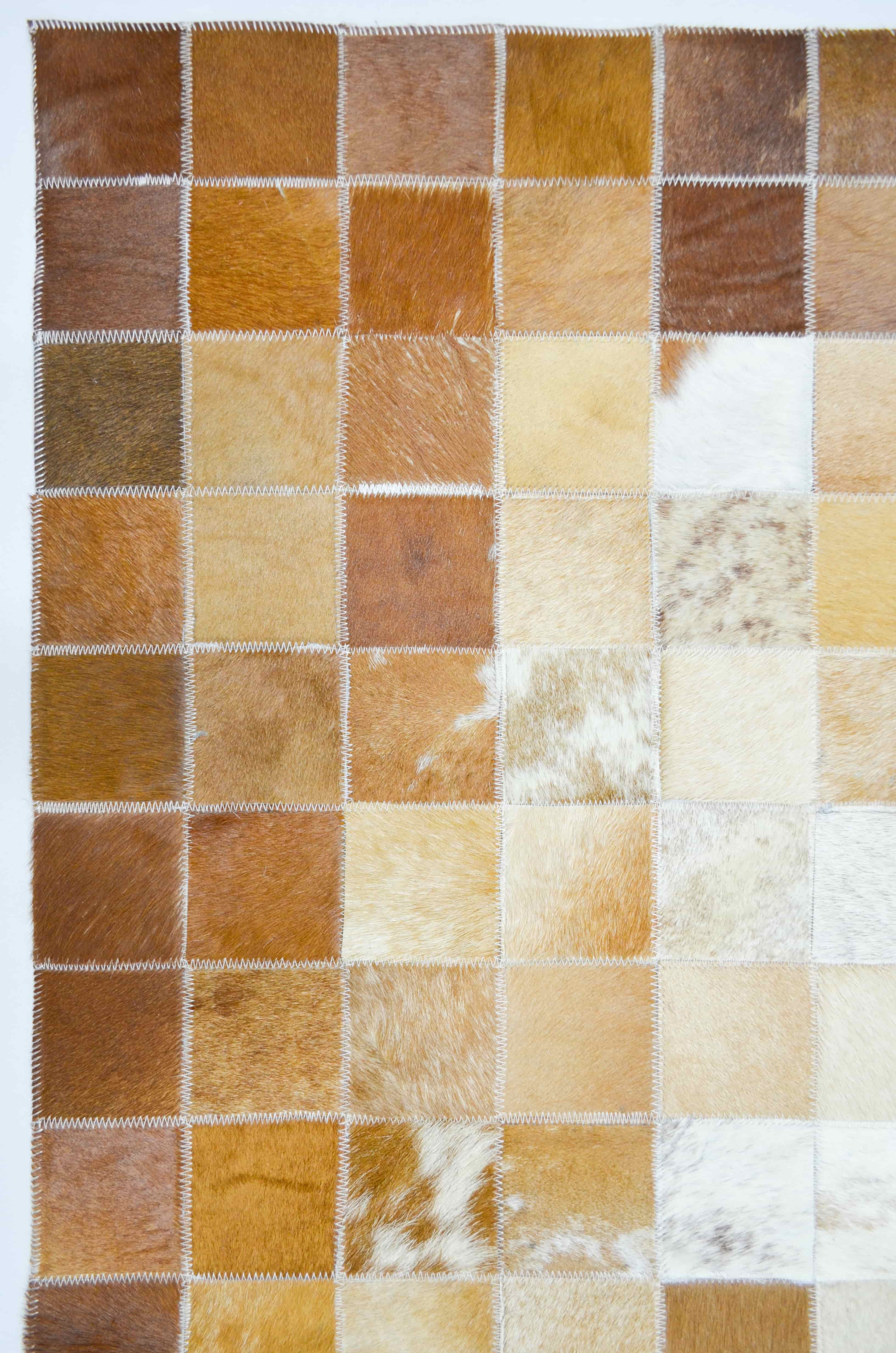 Krem ve Kahverengi Ombre Geçişli Deri Patchwork Halı 120x180 cm (2,16 m²)
