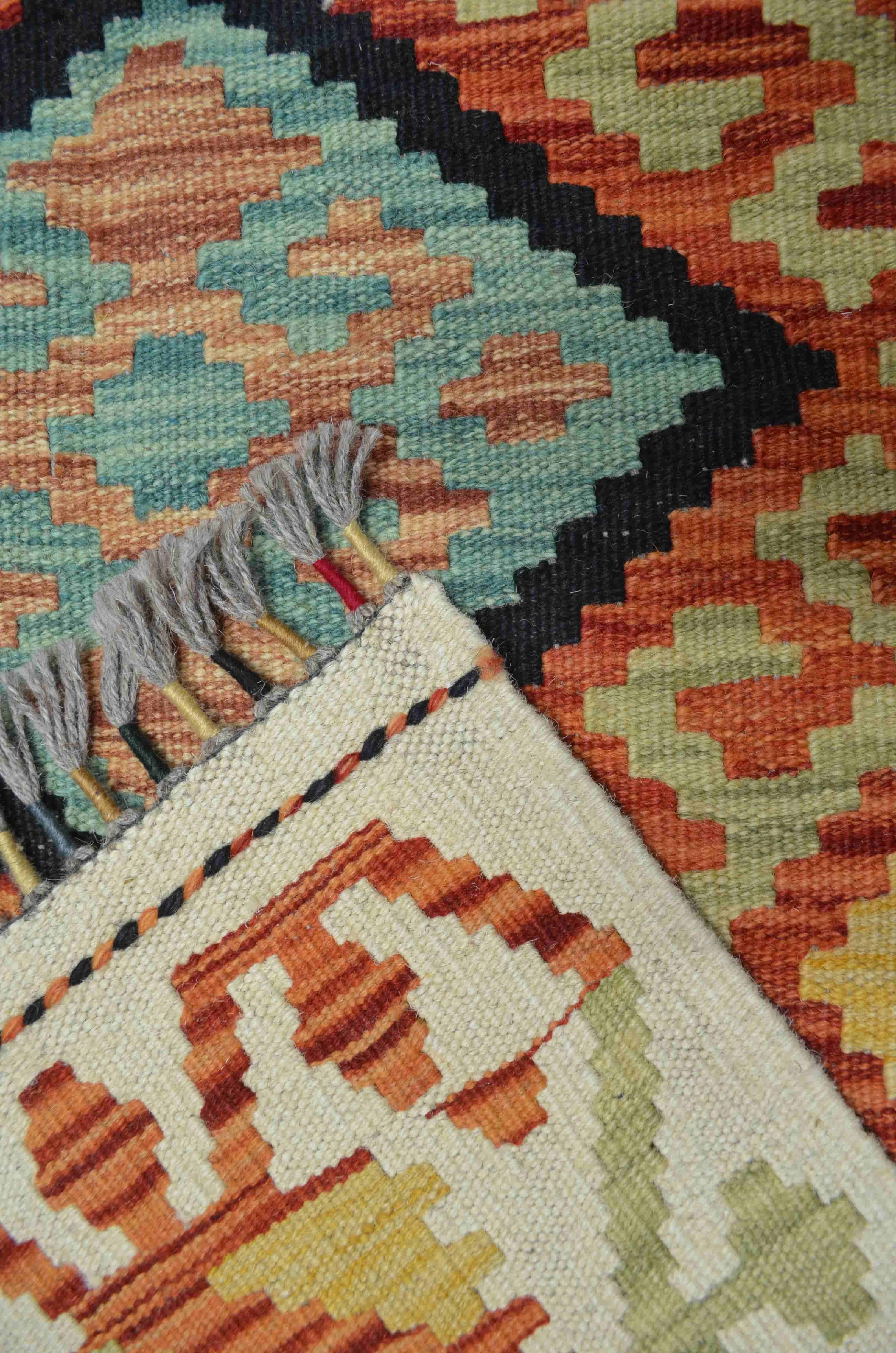 Yün İplikten El Dokuma Turuncu Afgan Kilim Yolluk 65x192 cm (1.25 m²)