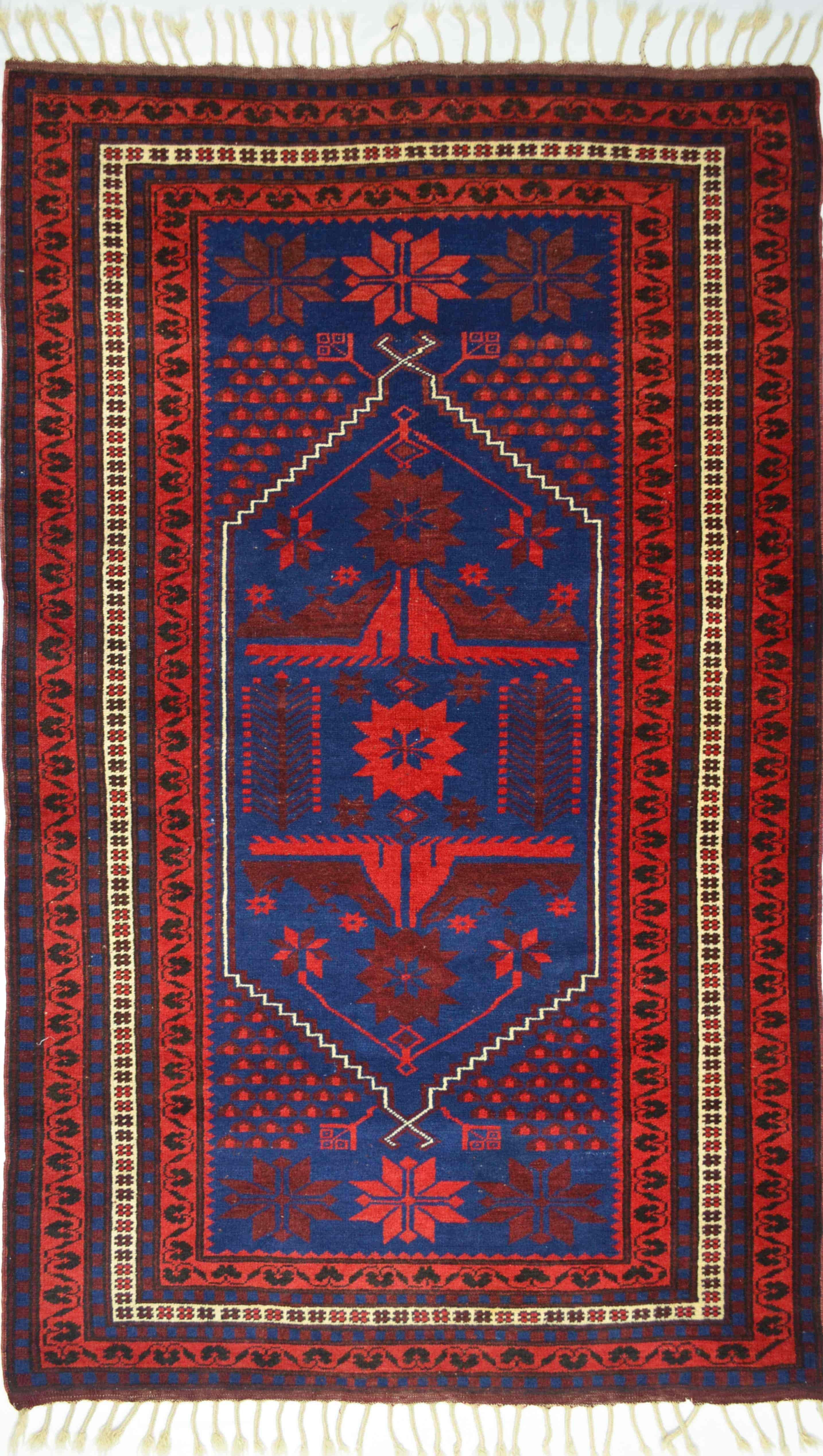 El Dokuma Lacivert Kırmızı Renk Yağcıbedir Halısı 133x194 cm (2.19 m²)