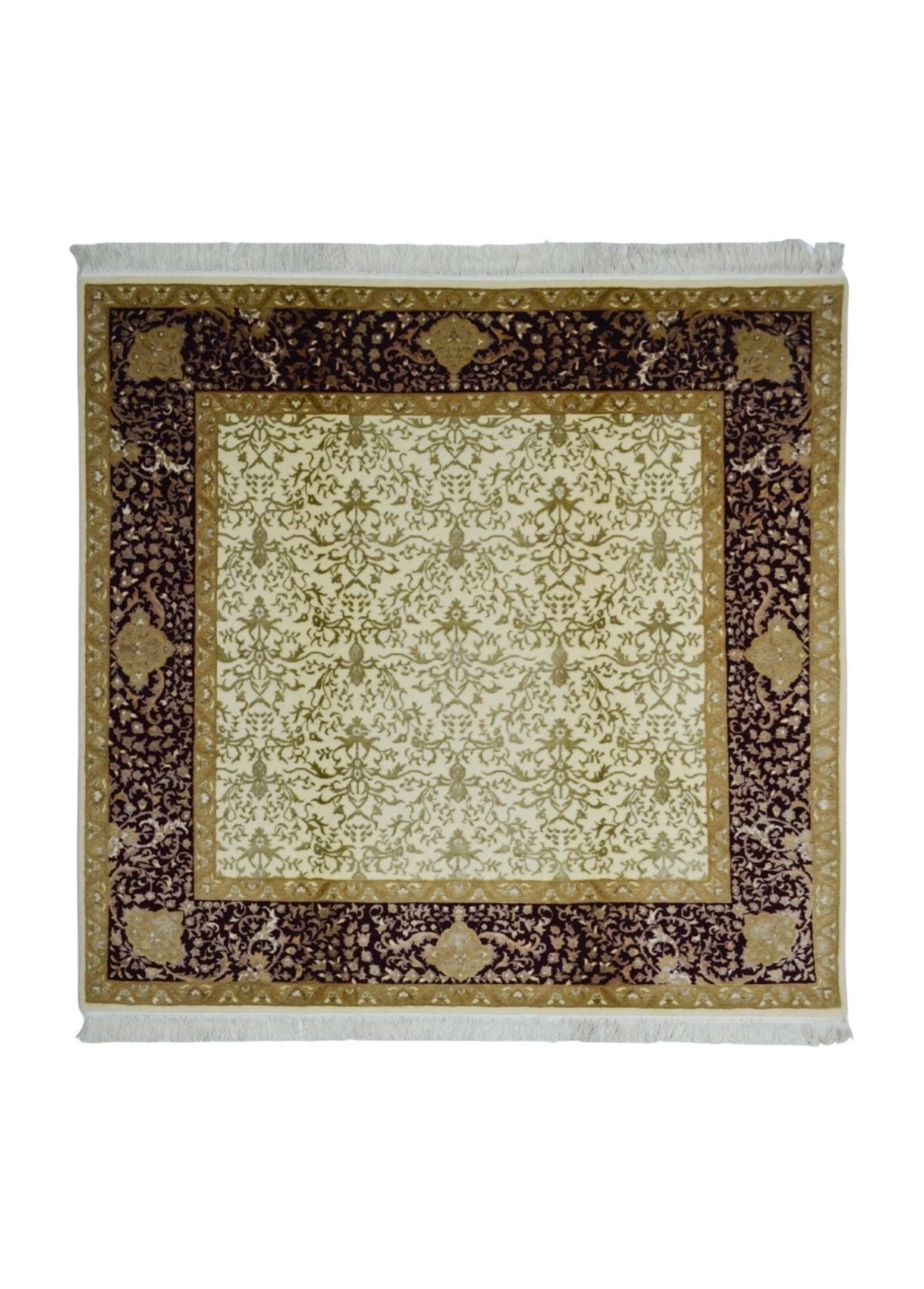 Hürrem İpekli Uşak El Dokuma Halı Fildişi ve Bordo Renk 152x155 cm (2.35 m²)