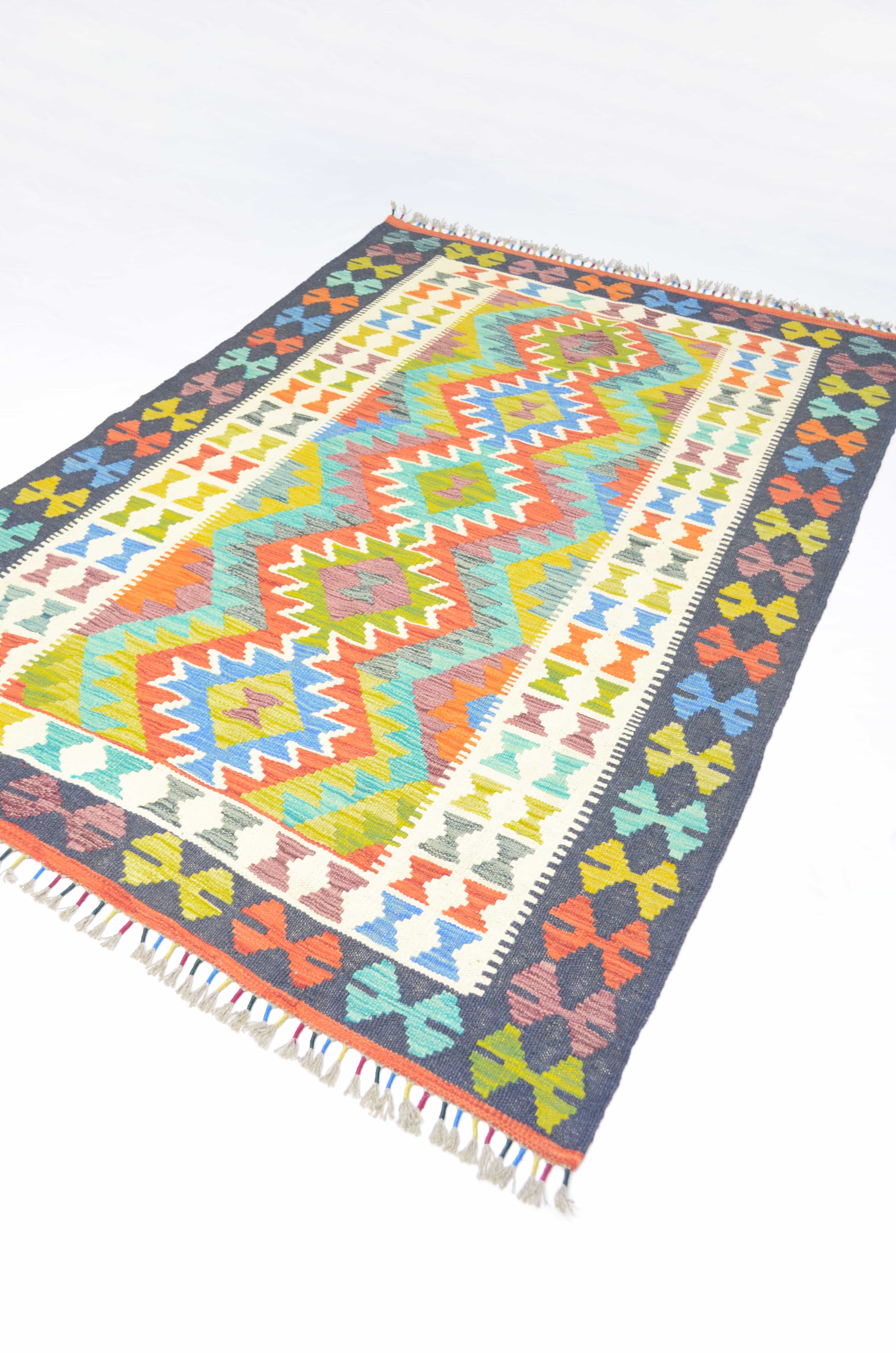 Yün İplikten El Dokuma Afgan Kilim 130x185 cm (2.40 m²)