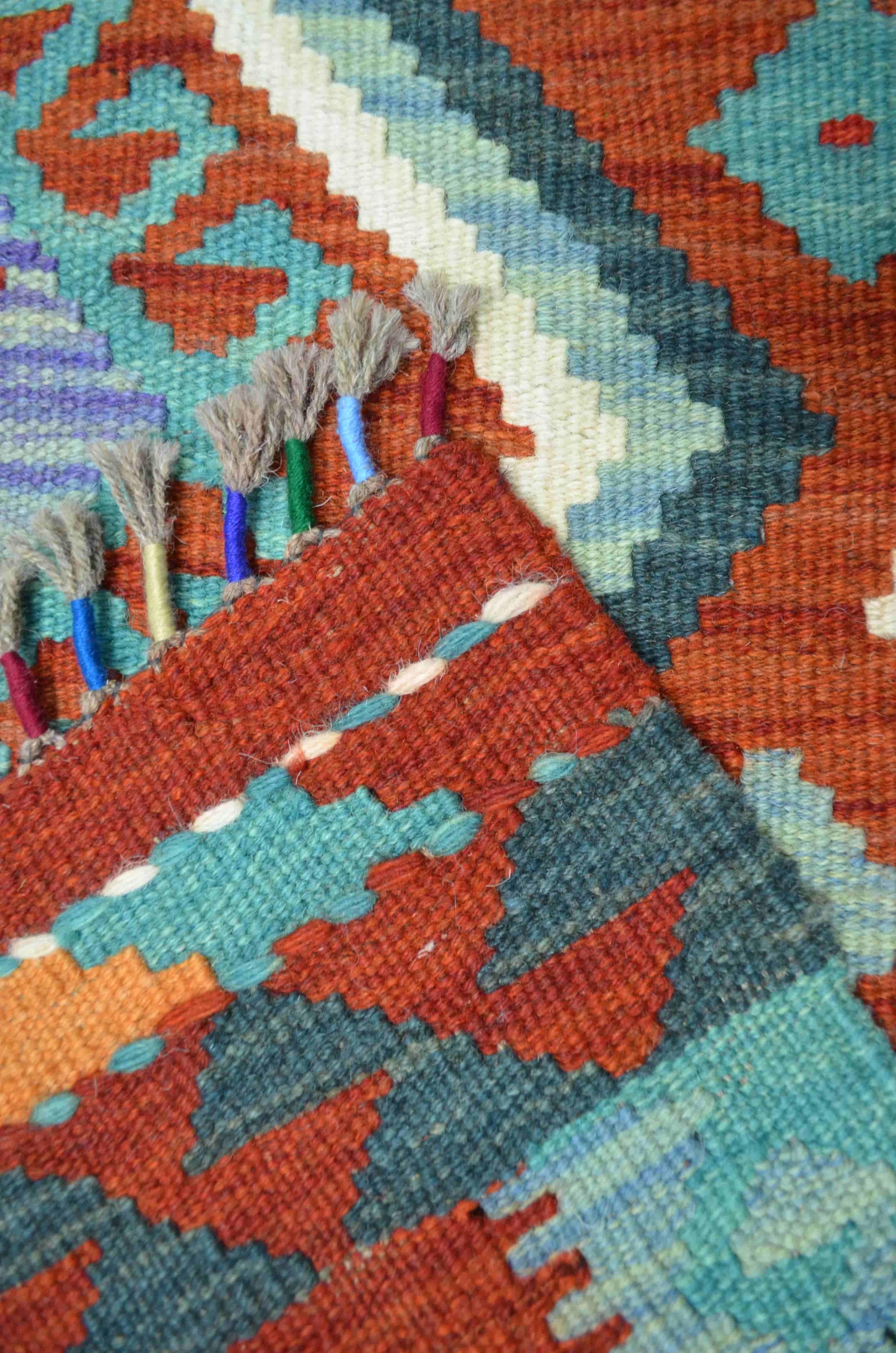 Yün İplikten El Dokuma Kırmızı Renk Afgan Kilim 80x120 cm (0.96 m²)
