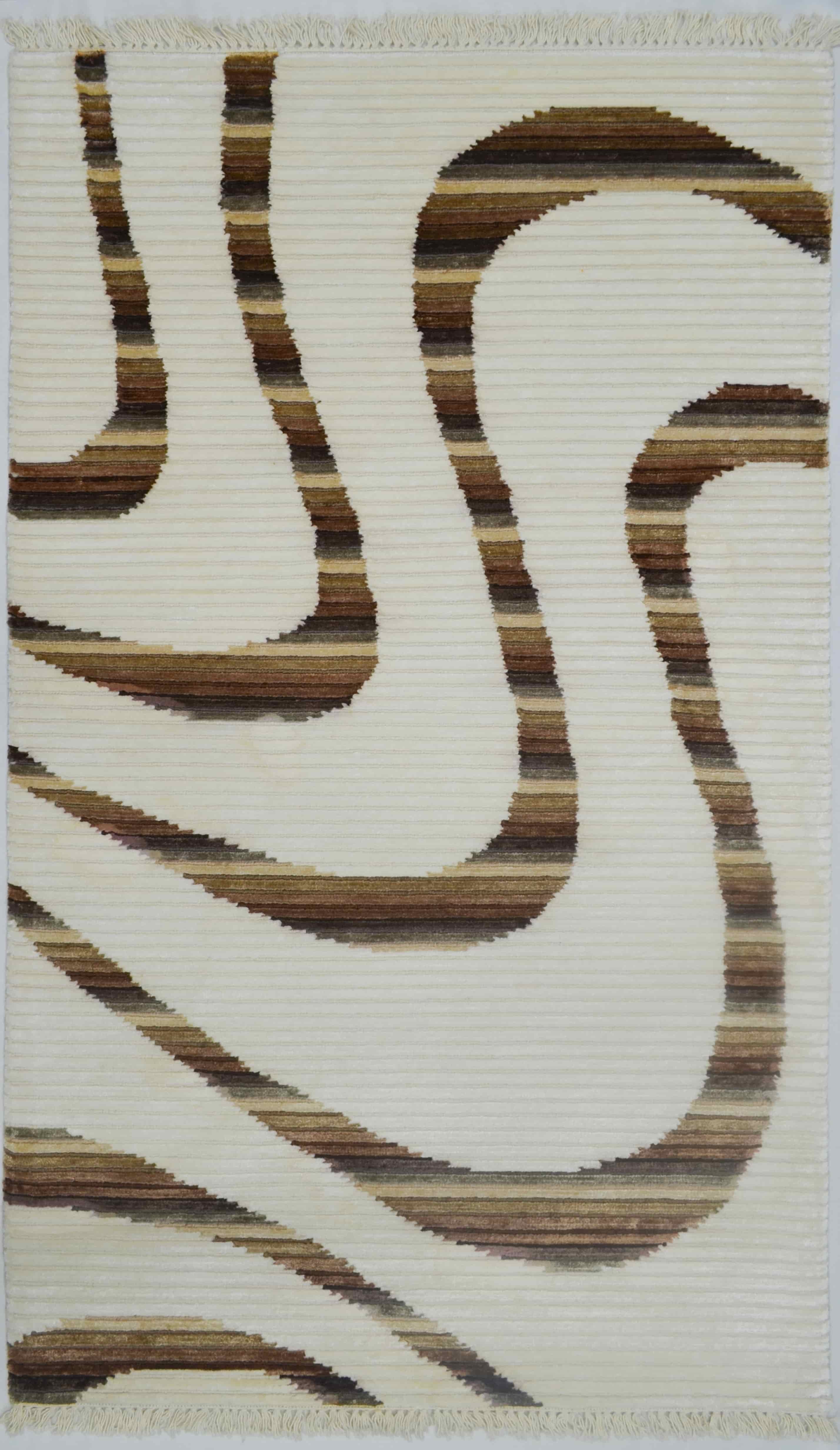 Yüksek Kalite Yünden El Dokuma Krem ve Kahverengi Renk Nepal Halısı 80x150 cm (1.2 m²)