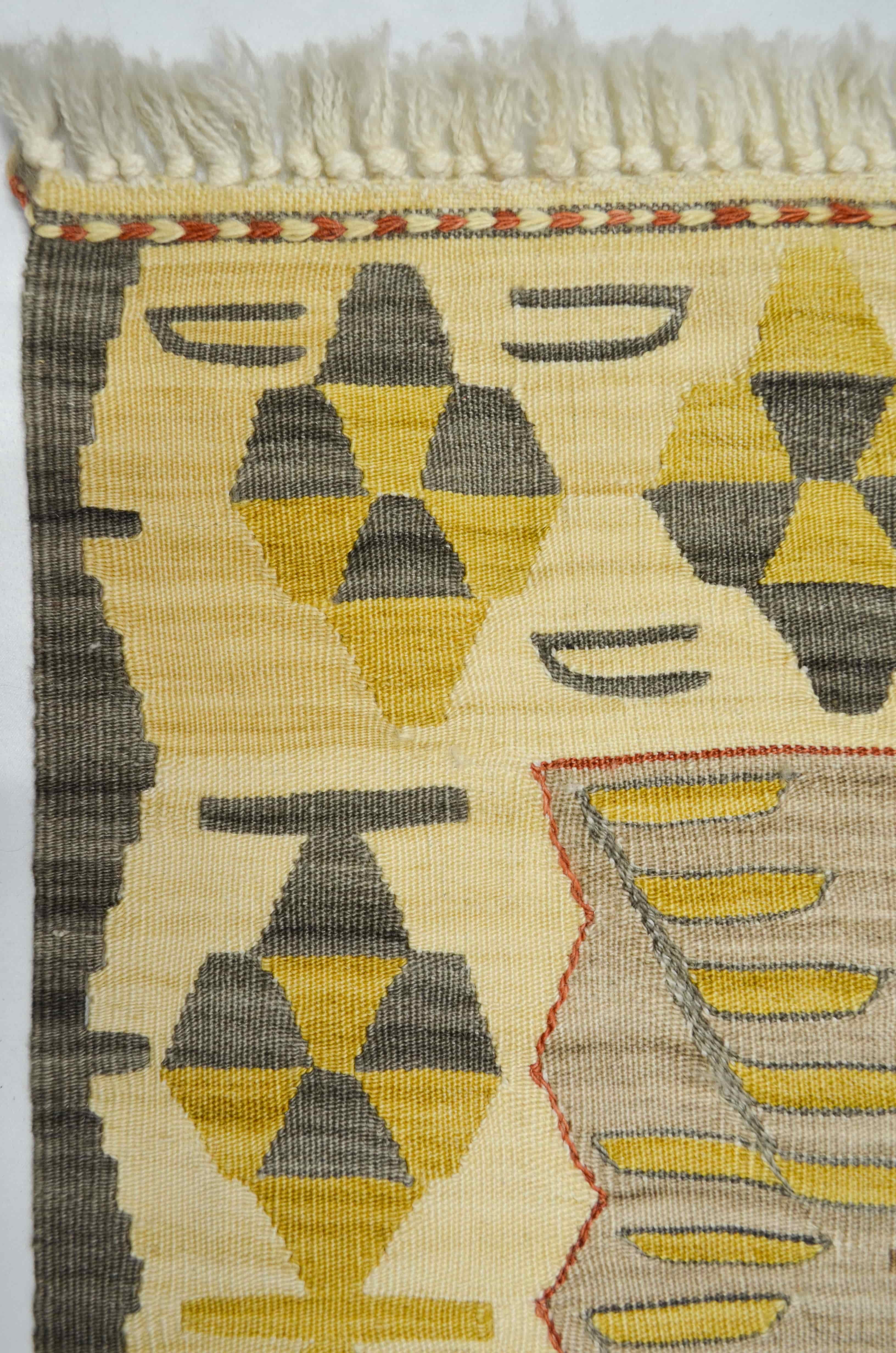 El Dokuma Sarı ve Mavi Renk Uşak Kilim Yolluk 60x170 cm (1,02 m²)
