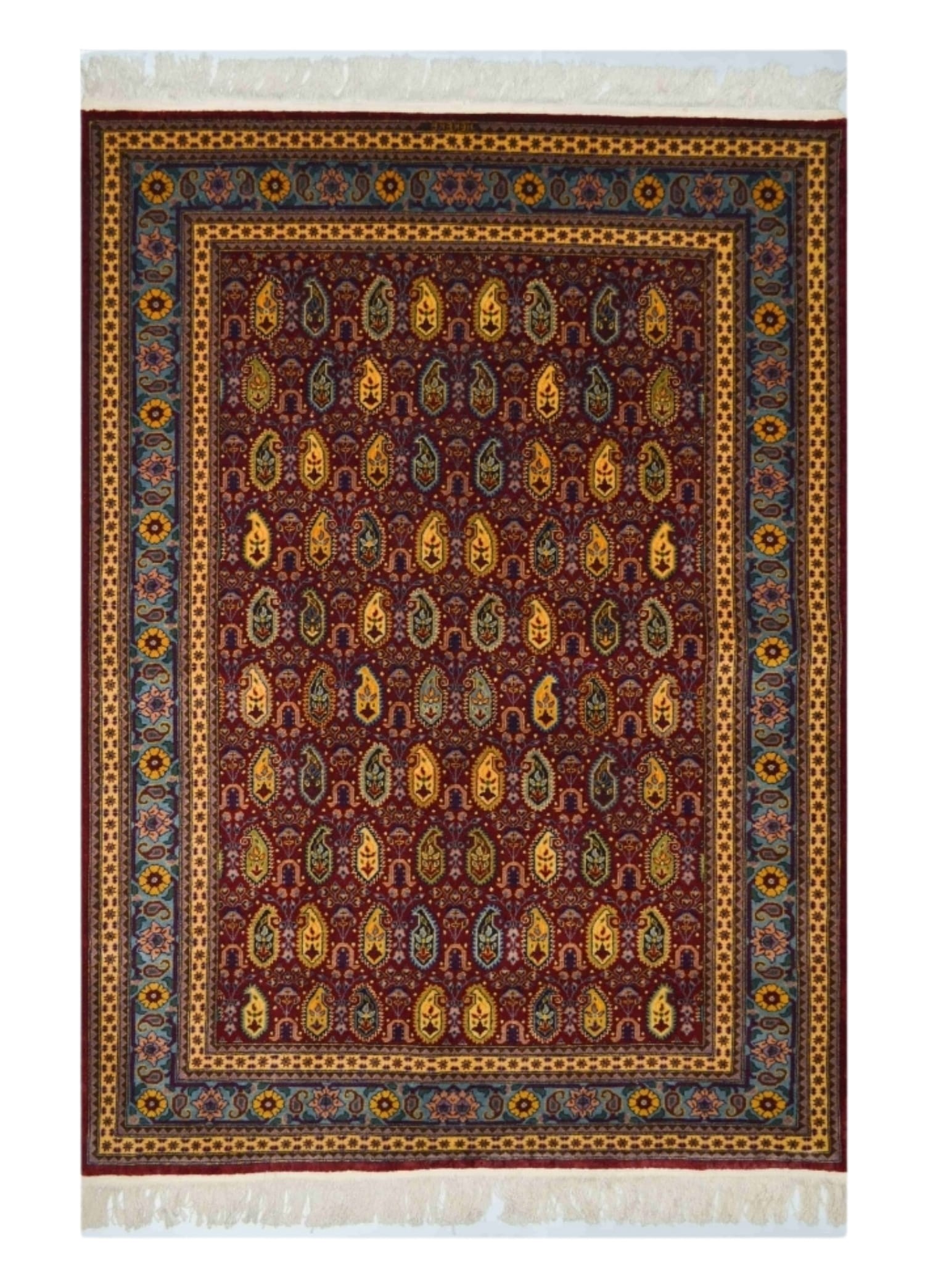 Şal Desenli Bordo ve Altın Renk Yünden El Dokuma Hereke Halısı 125x185 cm (2.31 m²)